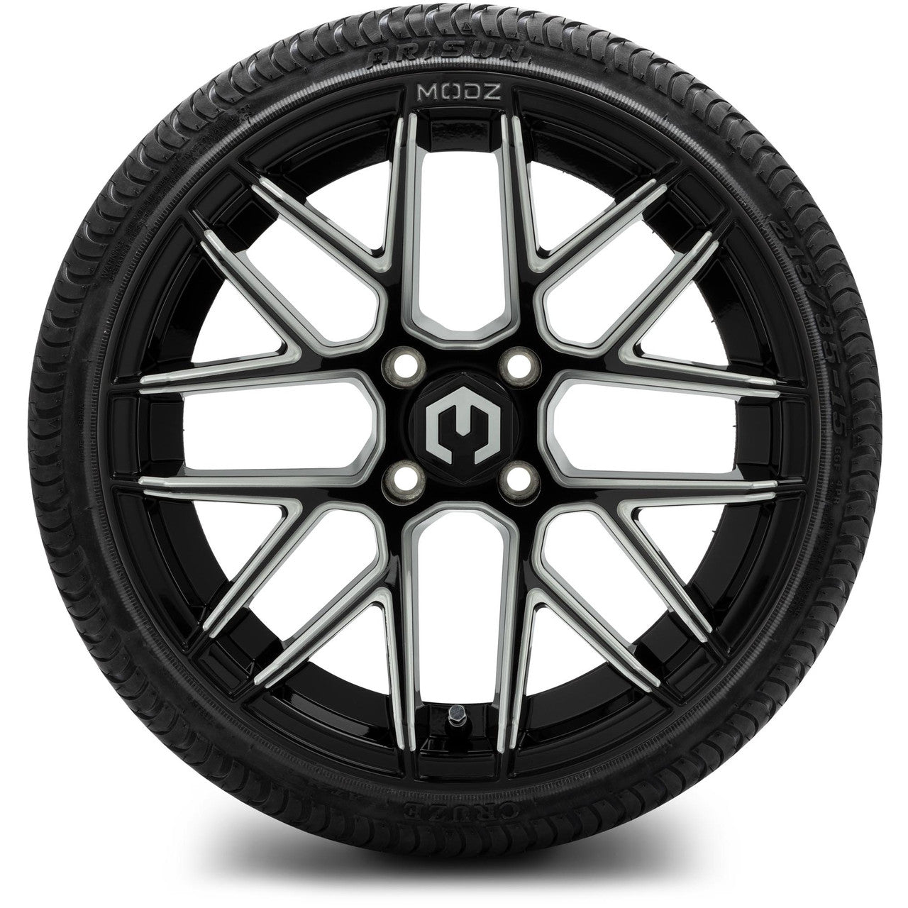 MODZ® 15" Matrix Glossy Black with Ball Mill - Low Profile Tires and Wheels Combo