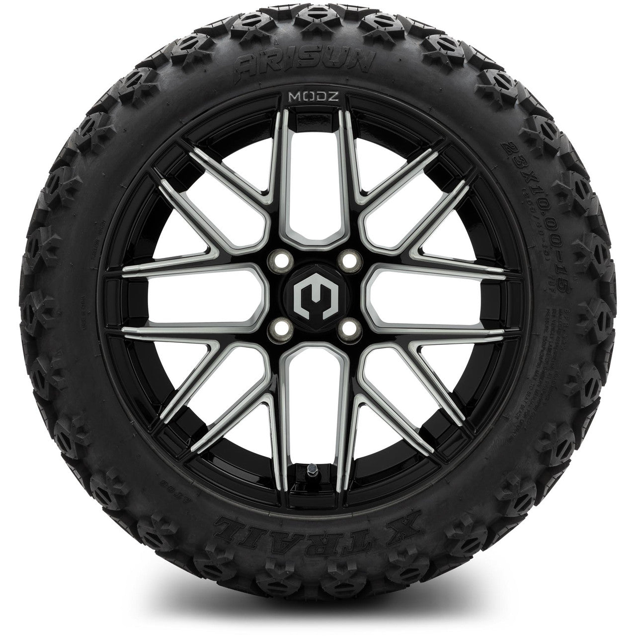 MODZ® 15" Matrix Glossy Black with Ball Mill - Lifted Tires and Wheels Combo