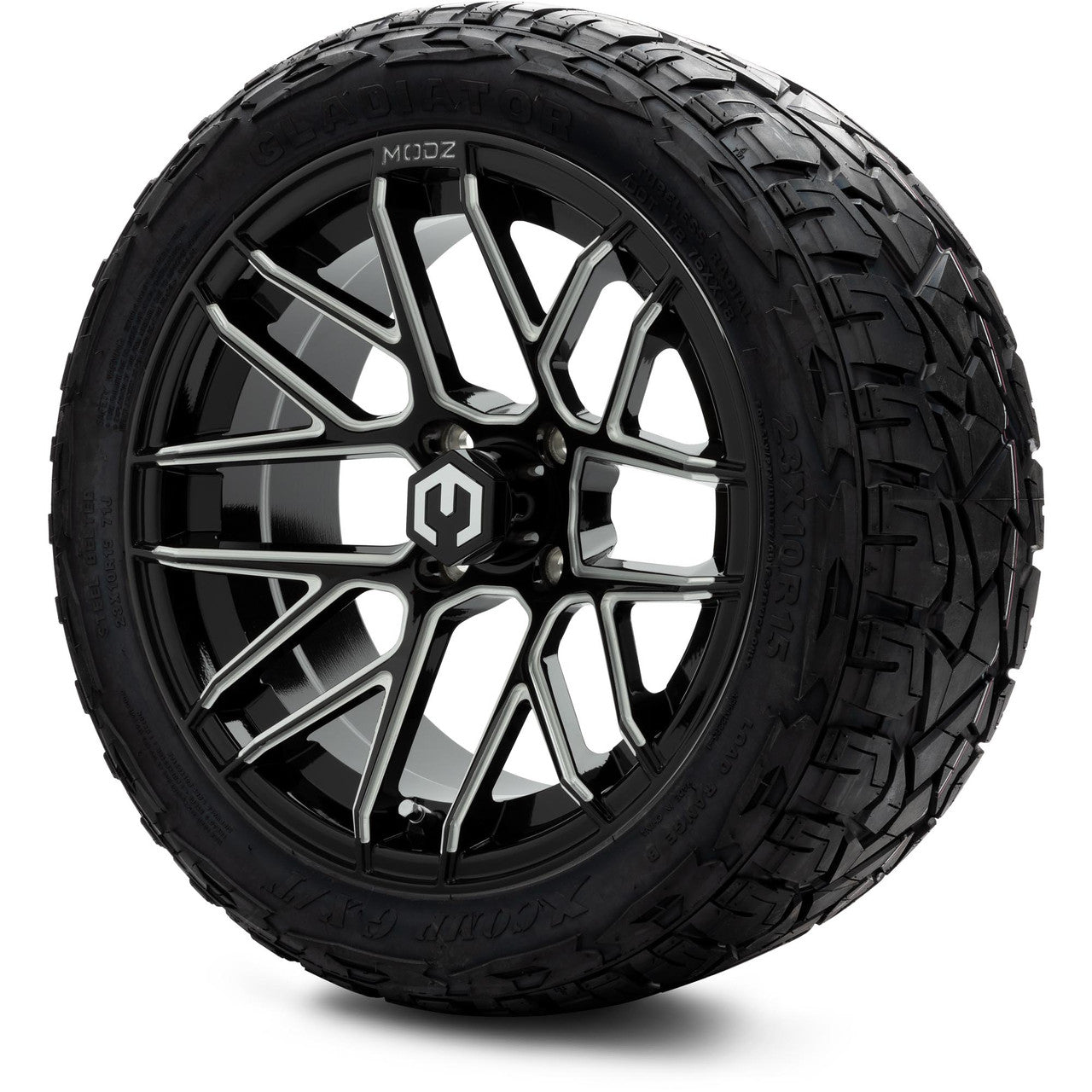 MODZ® 15" Matrix Glossy Black with Ball Mill - Lifted Tires and Wheels Combo