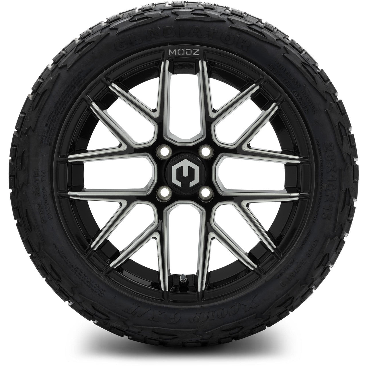 MODZ® 15" Matrix Glossy Black with Ball Mill - Lifted Tires and Wheels Combo