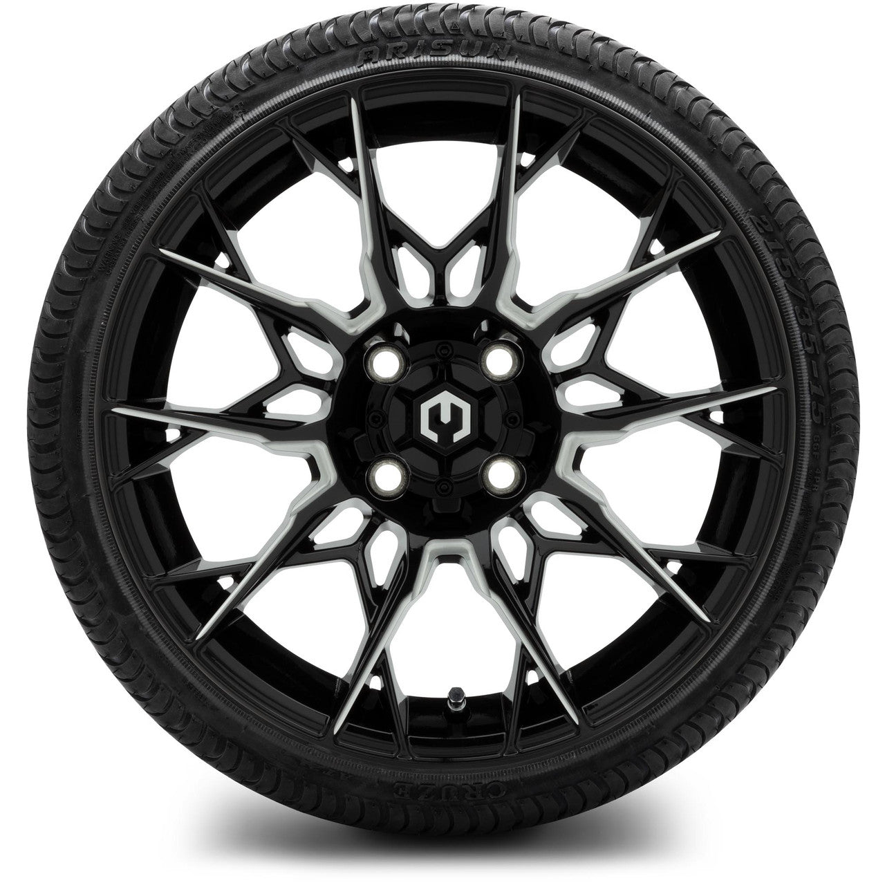 MODZ® 15" Chaos Glossy Black with Ball Mill - Low Profile Tires and Wheels Combo