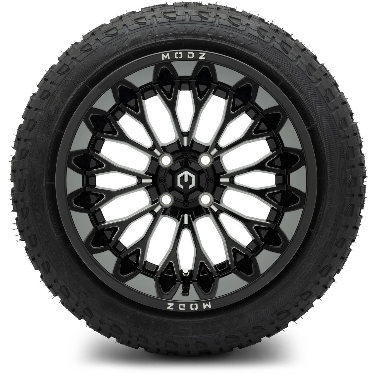 MODZ® 15x10" Convict Glossy Black with Ball Mill Lifted Tires and Wheels Combo