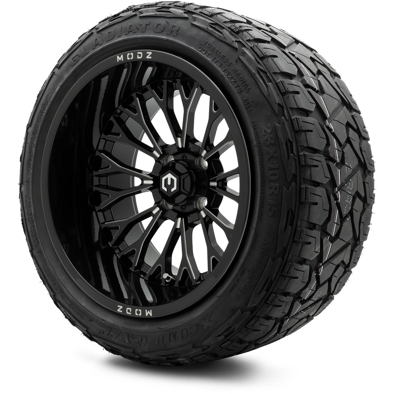 MODZ® 15x10" Convict Glossy Black with Ball Mill Lifted Tires and Wheels Combo
