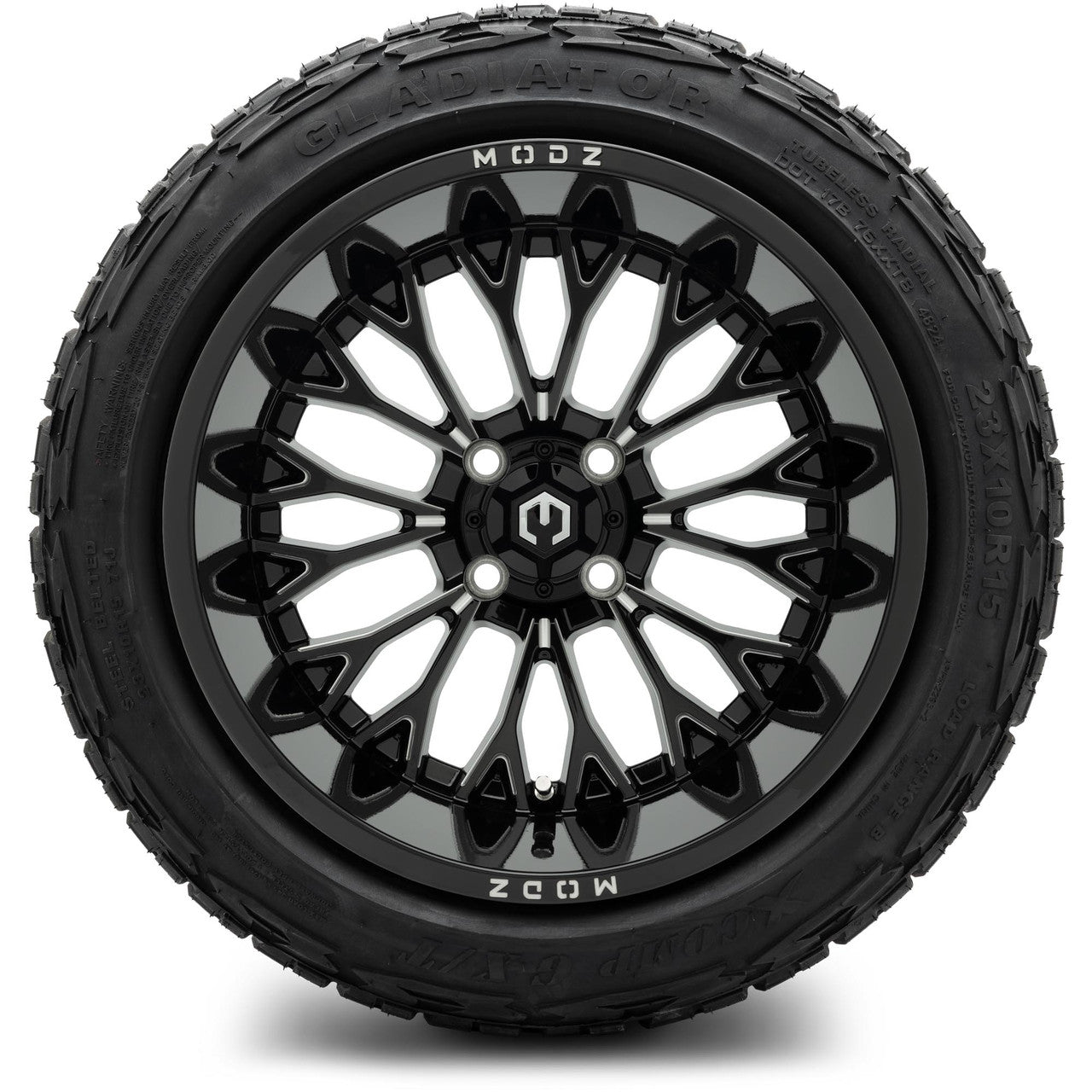 MODZ® 15x10" Convict Glossy Black with Ball Mill Lifted Tires and Wheels Combo