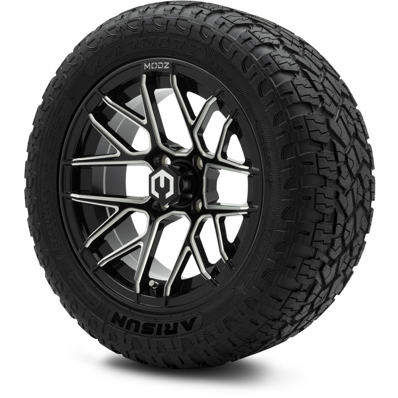 MODZ® 14" Matrix Glossy Black with Ball Mill - Lifted Tires and Wheels Combo