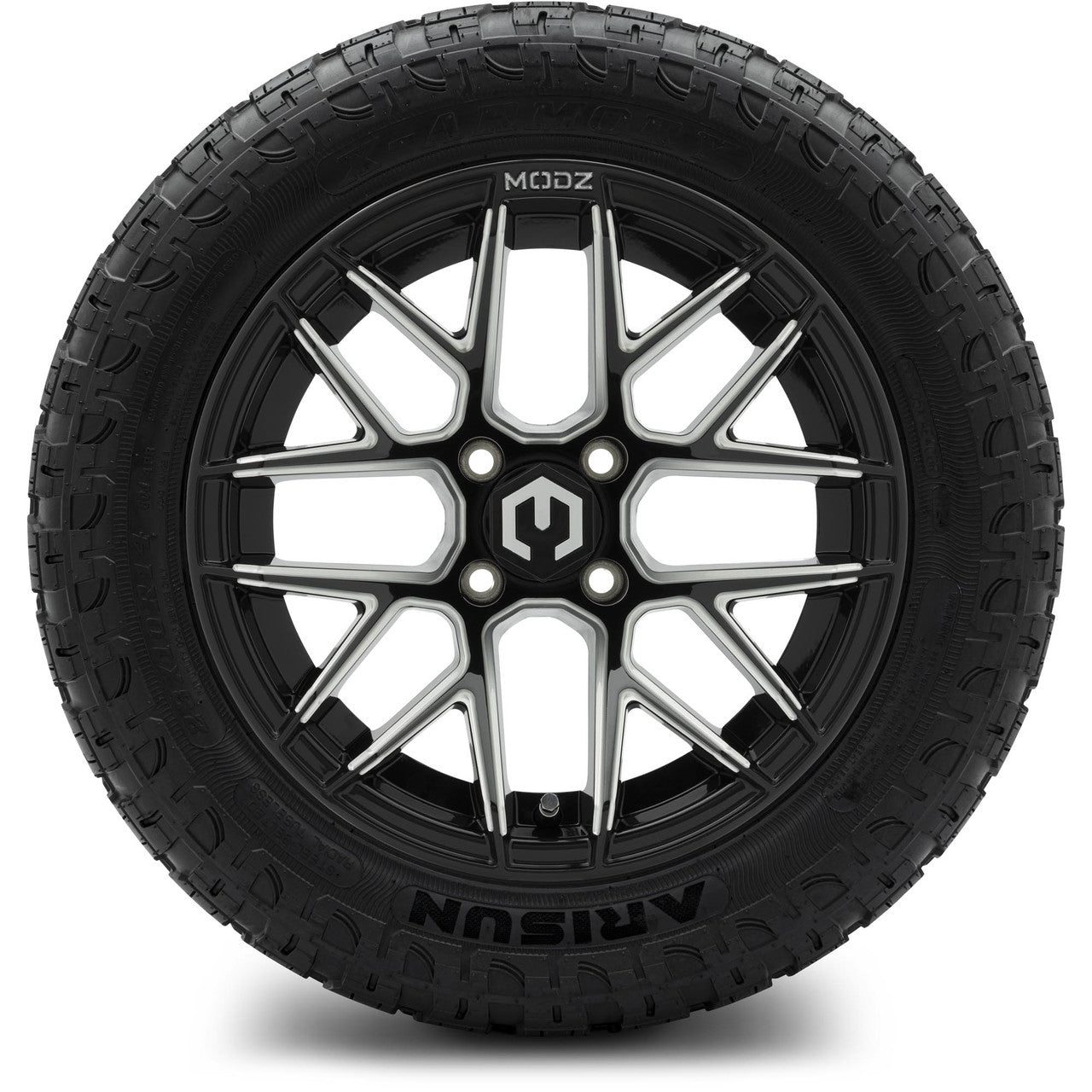 MODZ® 14" Matrix Glossy Black with Ball Mill - Lifted Tires and Wheels Combo