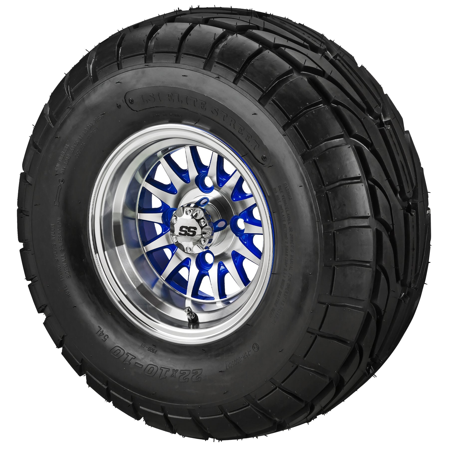 LSI 10' 14-Spoke Blue & Machined Wheel and Lifted Tire Combo