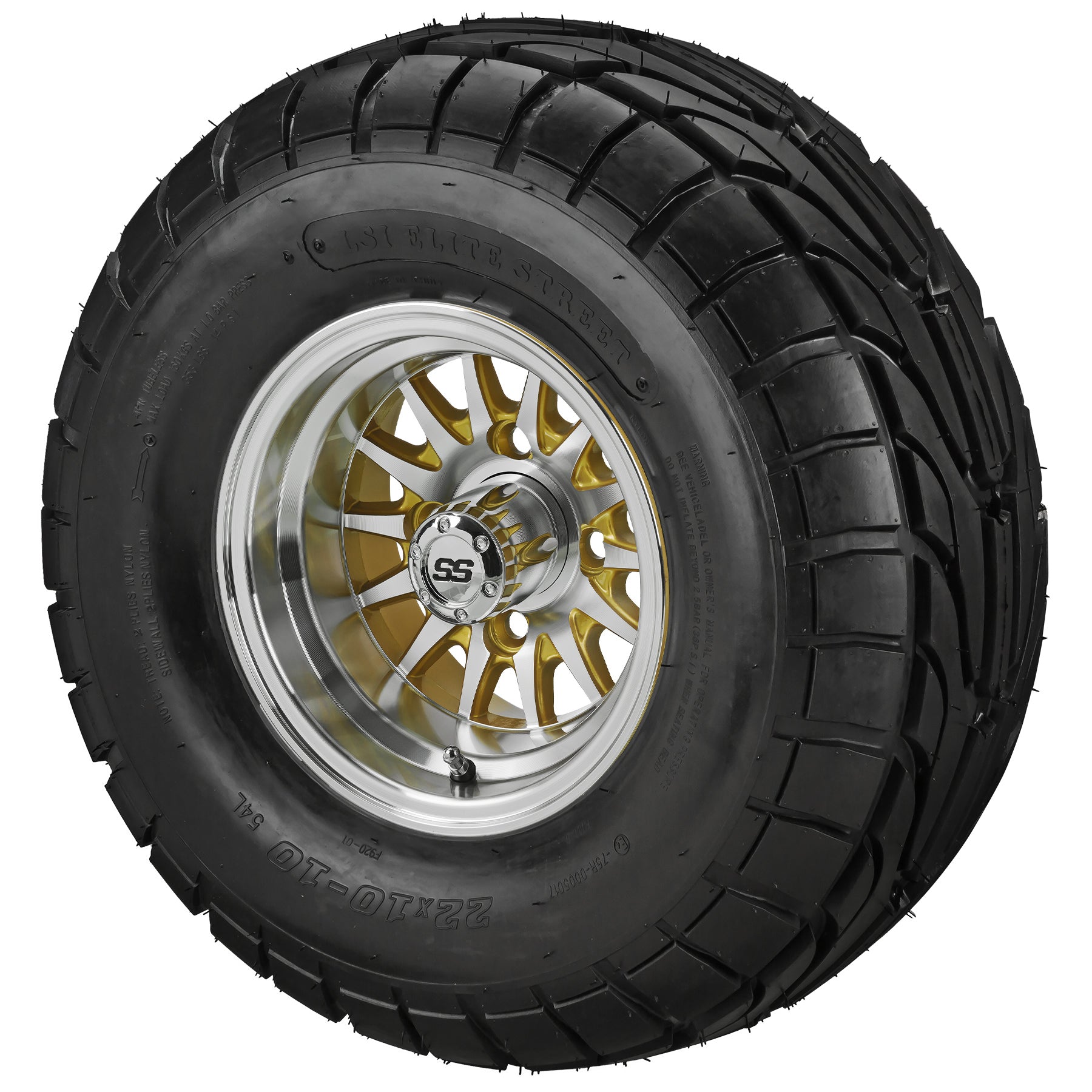 LSI 10' 14-Spoke Gold & Machined Wheel and Lifted Tire Combo