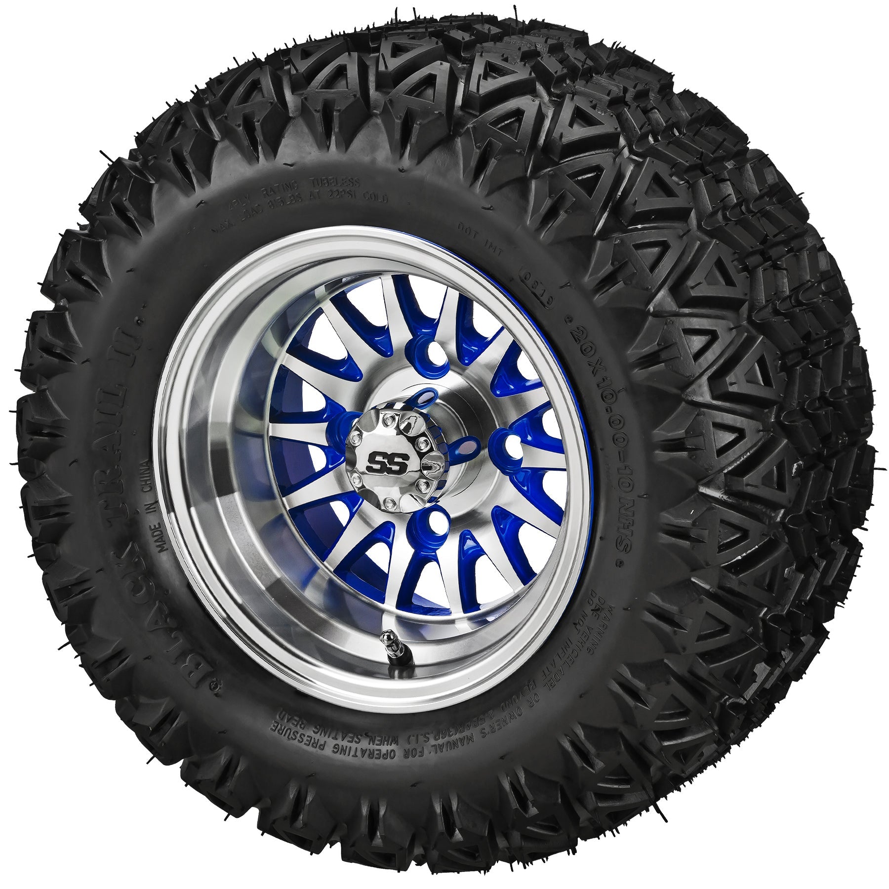 LSI 10' 14-Spoke Blue & Machined Wheel and Lifted Tire Combo