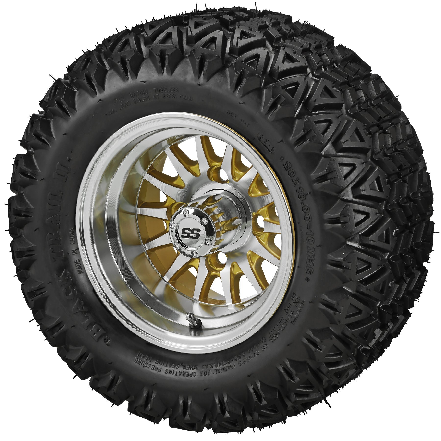 LSI 10' 14-Spoke Gold & Machined Wheel and Lifted Tire Combo