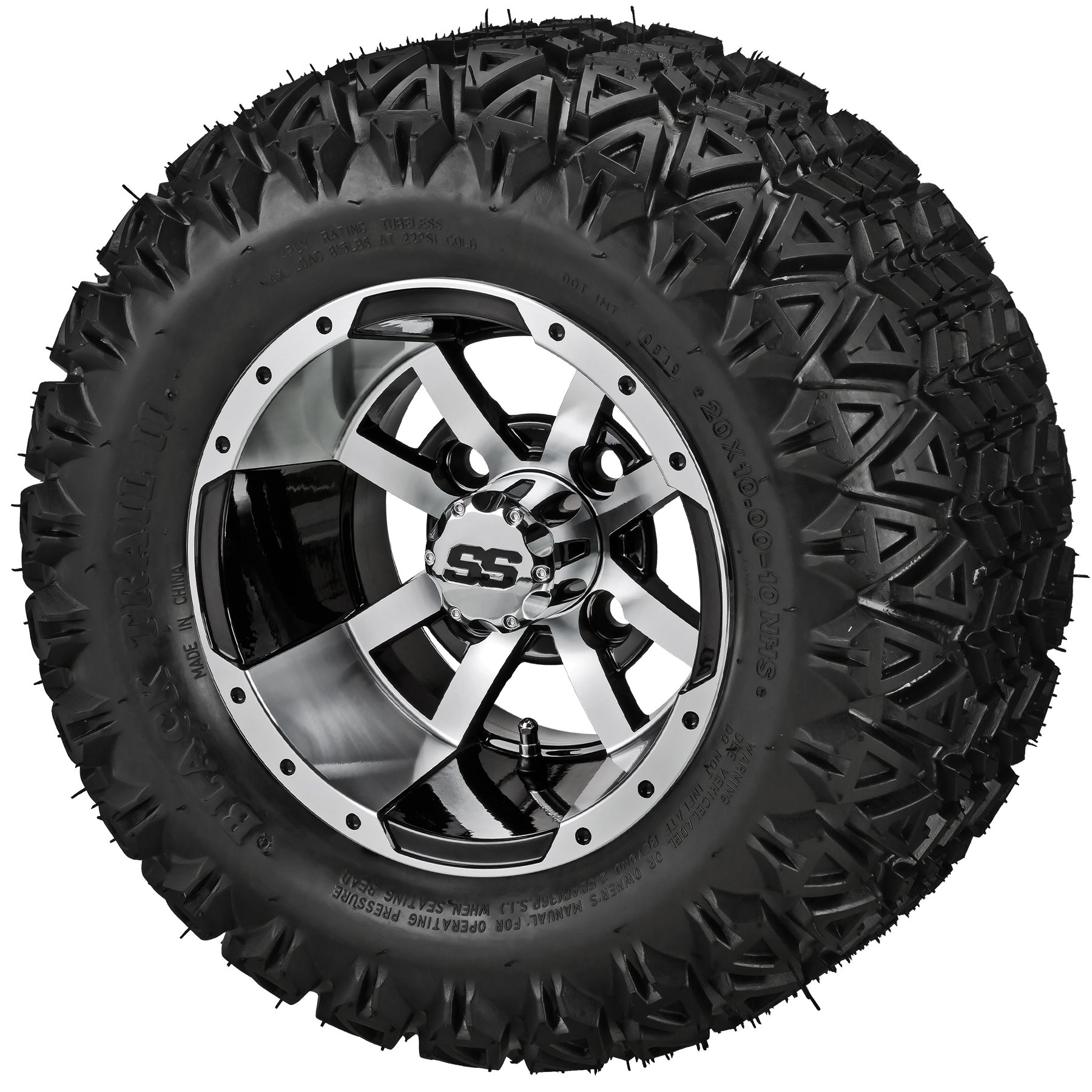 LSI 10' Maltese Cross Black & Machined Wheel and Lifted Tire Combo