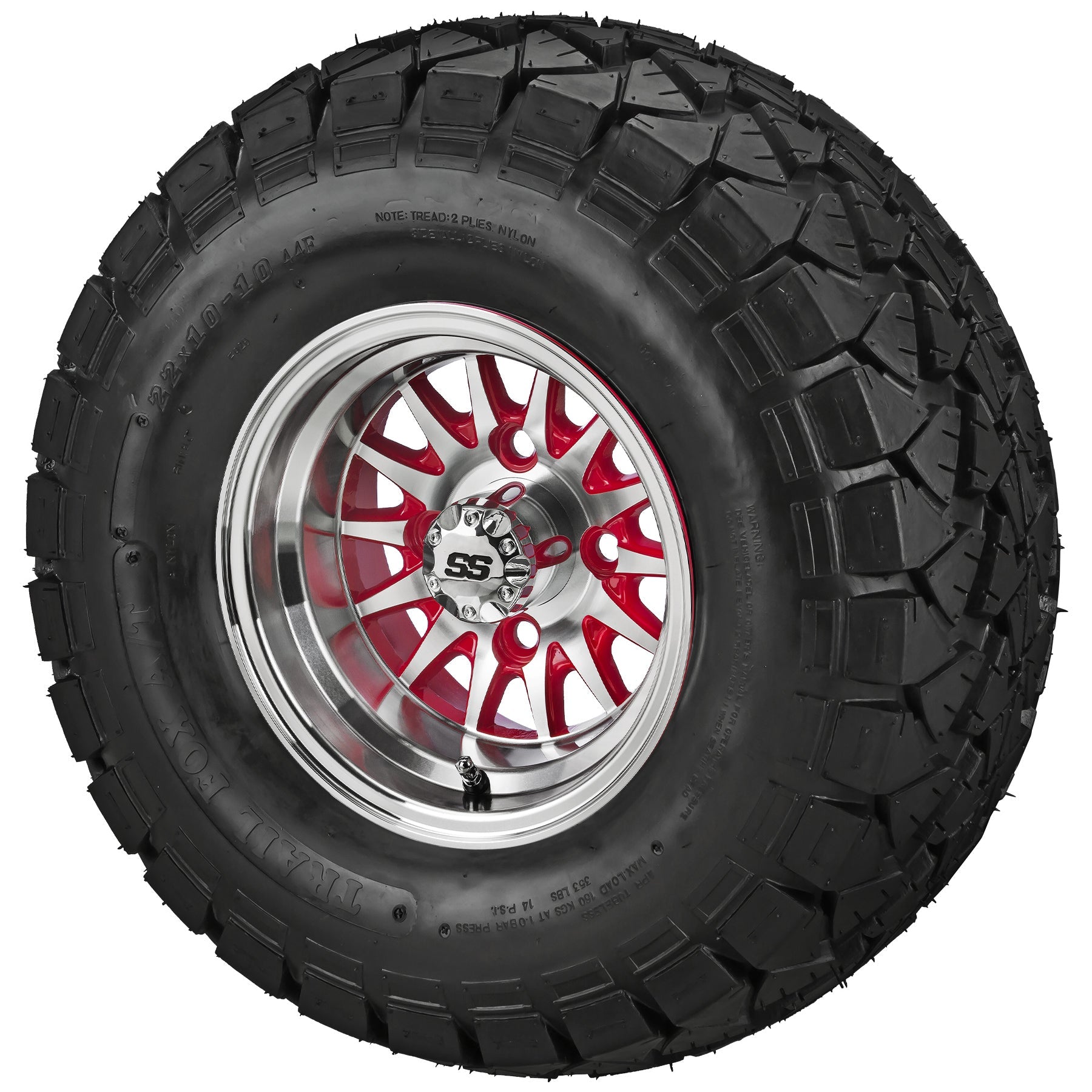 LSI 10' 14-Spoke Red & Machined Wheel and Lifted Tire Combo