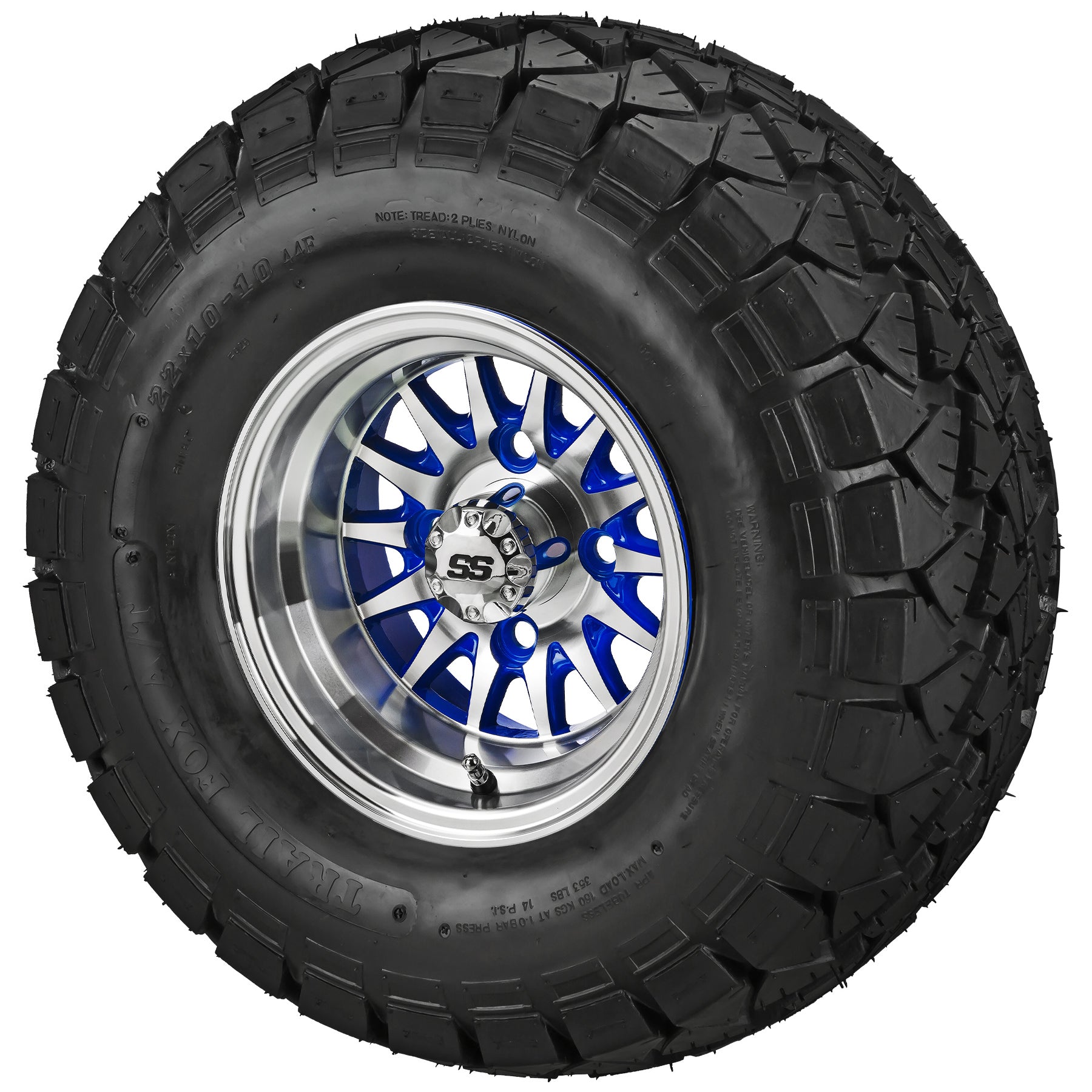 LSI 10' 14-Spoke Blue & Machined Wheel and Lifted Tire Combo