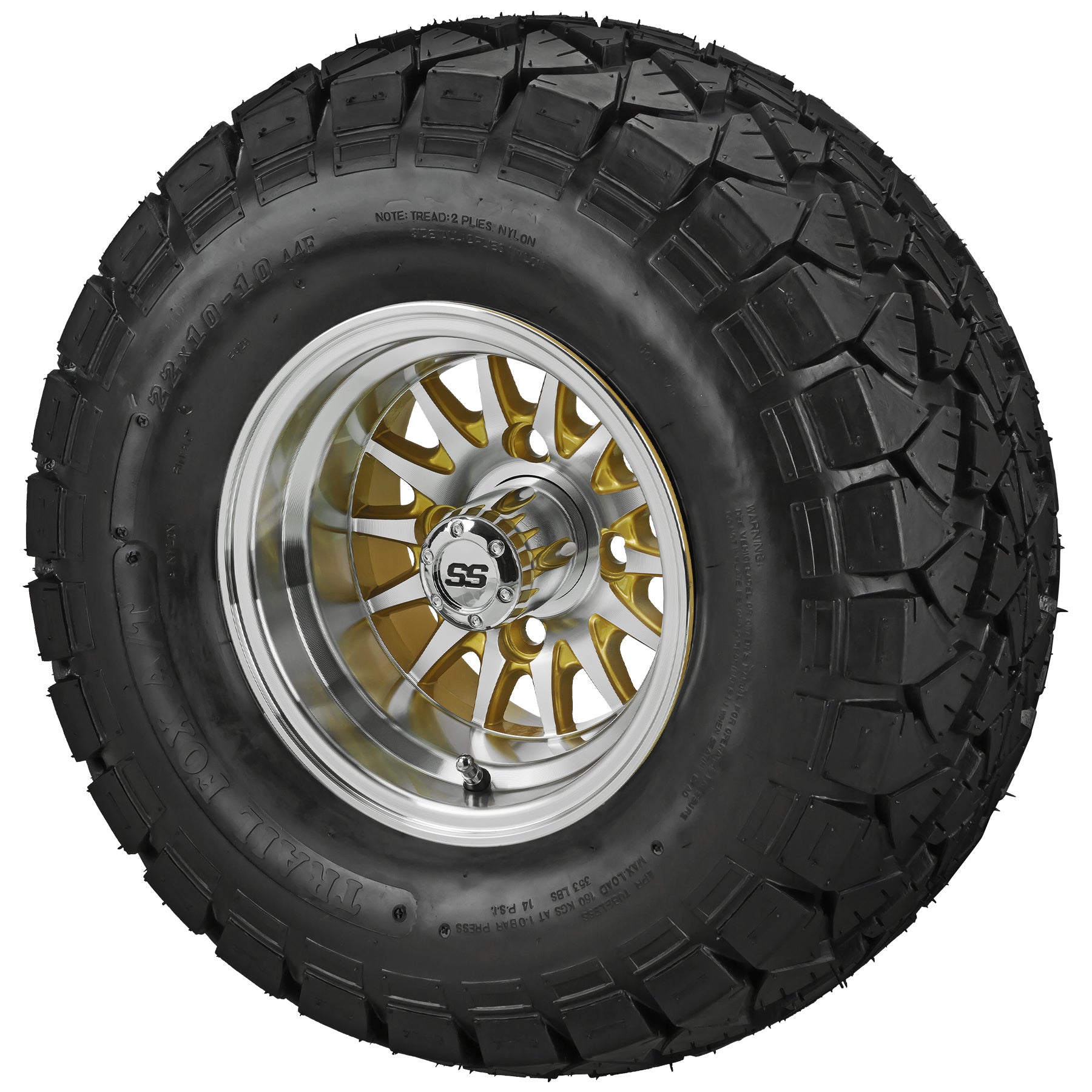 LSI 10' 14-Spoke Gold & Machined Wheel and Lifted Tire Combo