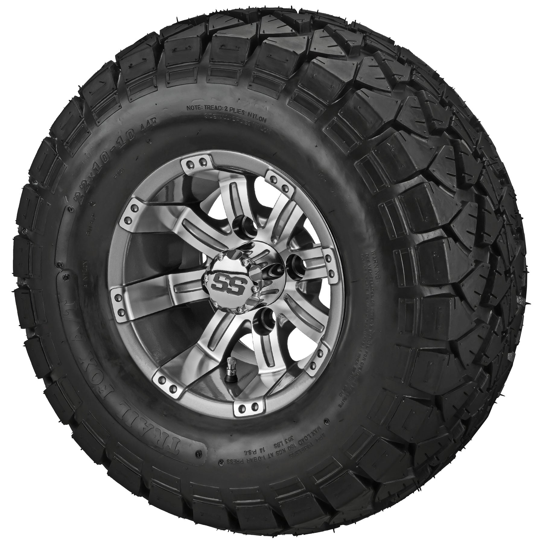 LSI 10' Casino Gun Metal Gray & Machined Wheel and Lifted Tire Combo