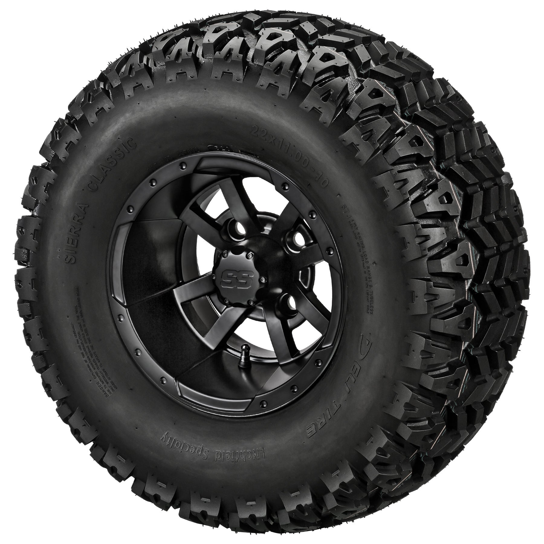 LSI 10' Maltese Cross Matte Black Wheel and Lifted Tire Combo