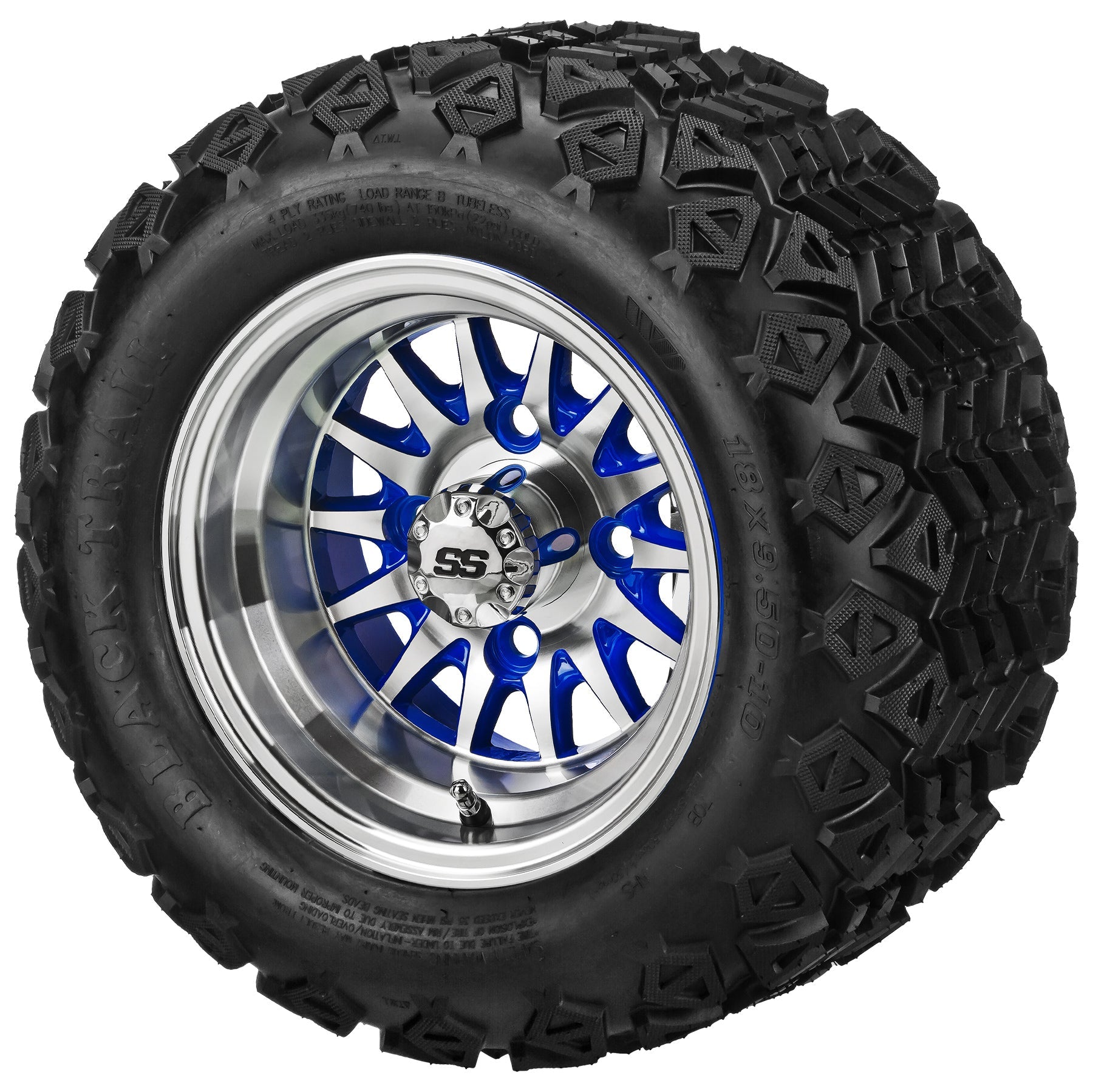 LSI 10' 14-Spoke Blue & Machined Wheel and Lifted Tire Combo