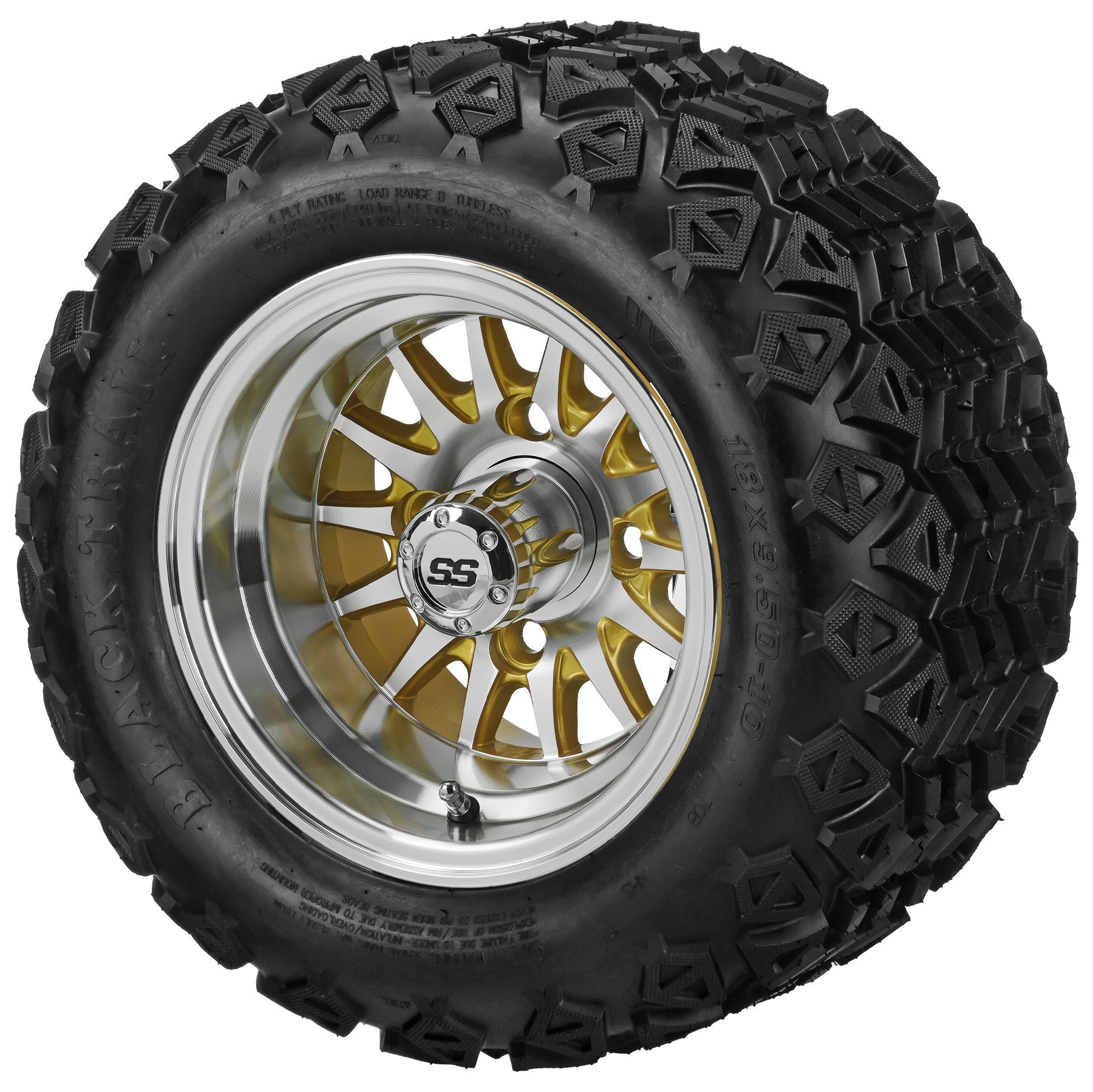 LSI 10' 14-Spoke Gold & Machined Wheel and Lifted Tire Combo