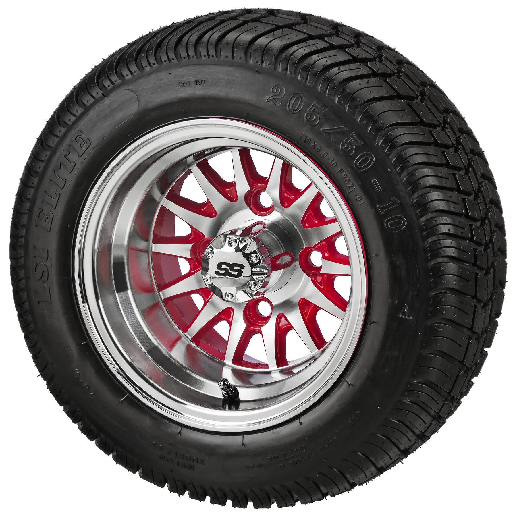 LSI 10' 14-Spoke Red & Machined Wheel and Low Profile Tire Combo