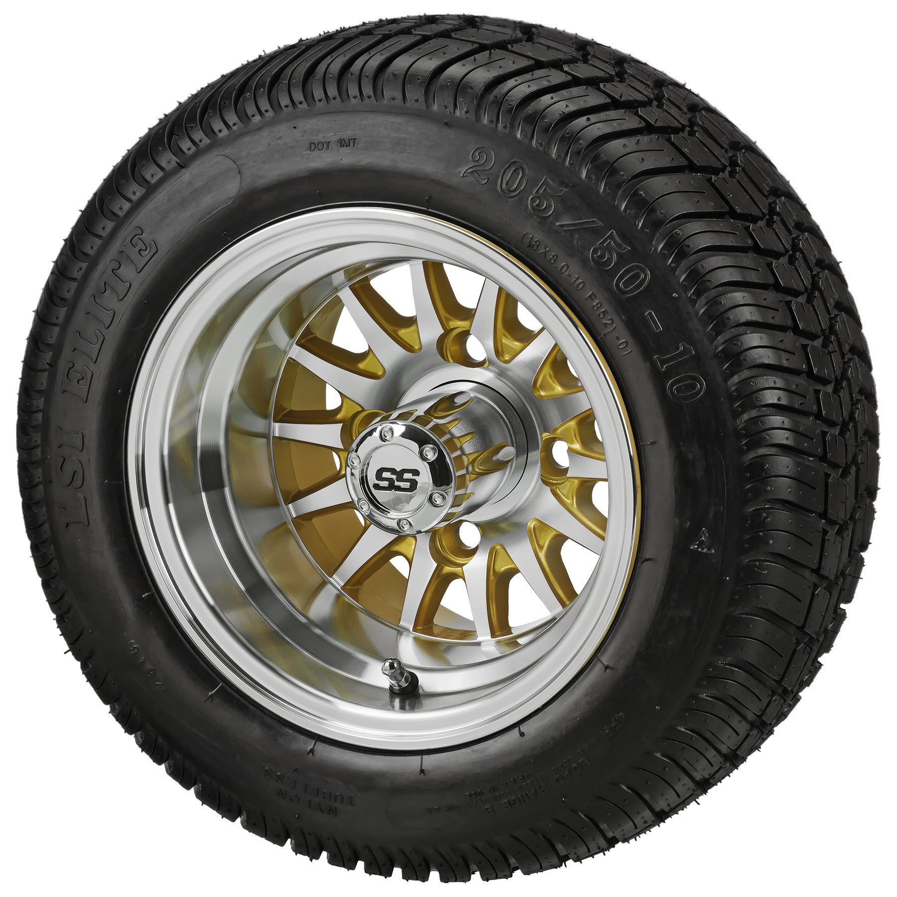 LSI 10' 14-Spoke Gold & Machined Wheel and Low Profile Tire Combo