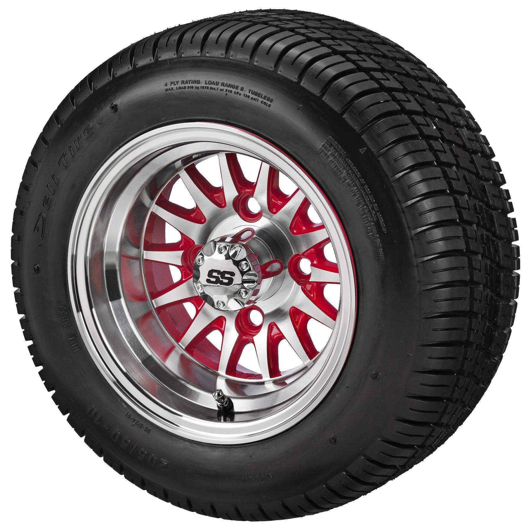LSI 10' 14-Spoke Red & Machined Wheel and Low Profile Tire Combo