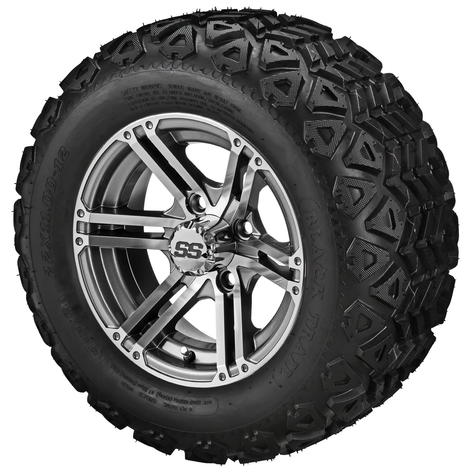 LSI 12' Yukon Gun Metal Gray & Machined Wheel and Lifted Tire Combo (Centered)