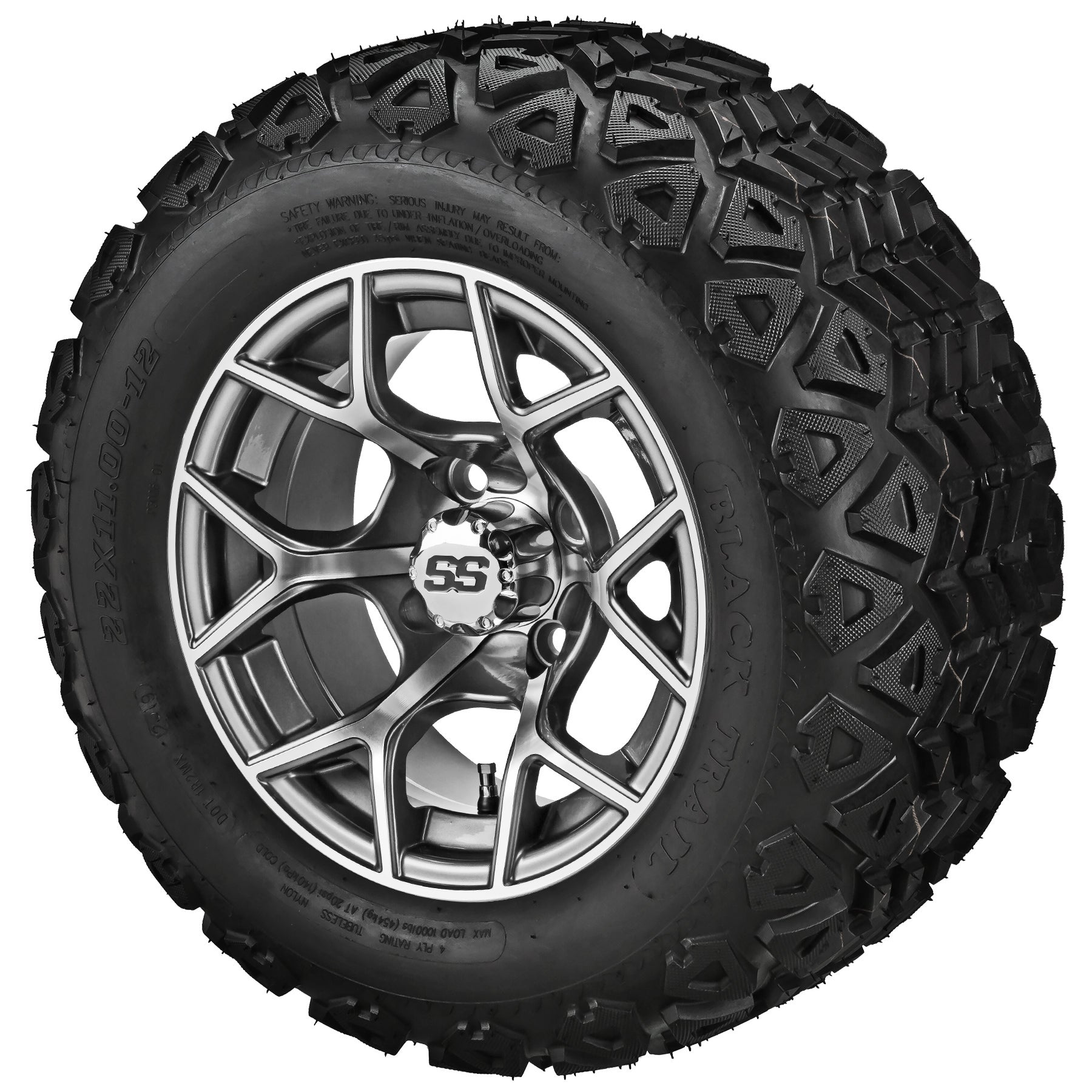 LSI 12' Ninja Gun Metal Gray & Machined Wheel and Lifted Tire Combo