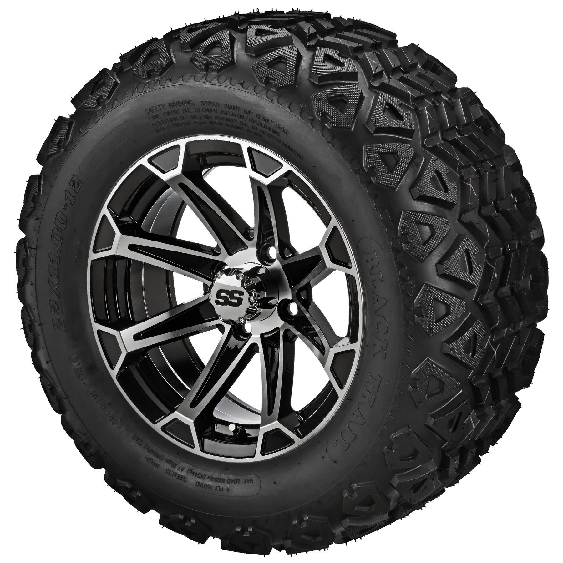 LSI 12' Viking Black & Machined Wheel and Lifted Tire Combo
