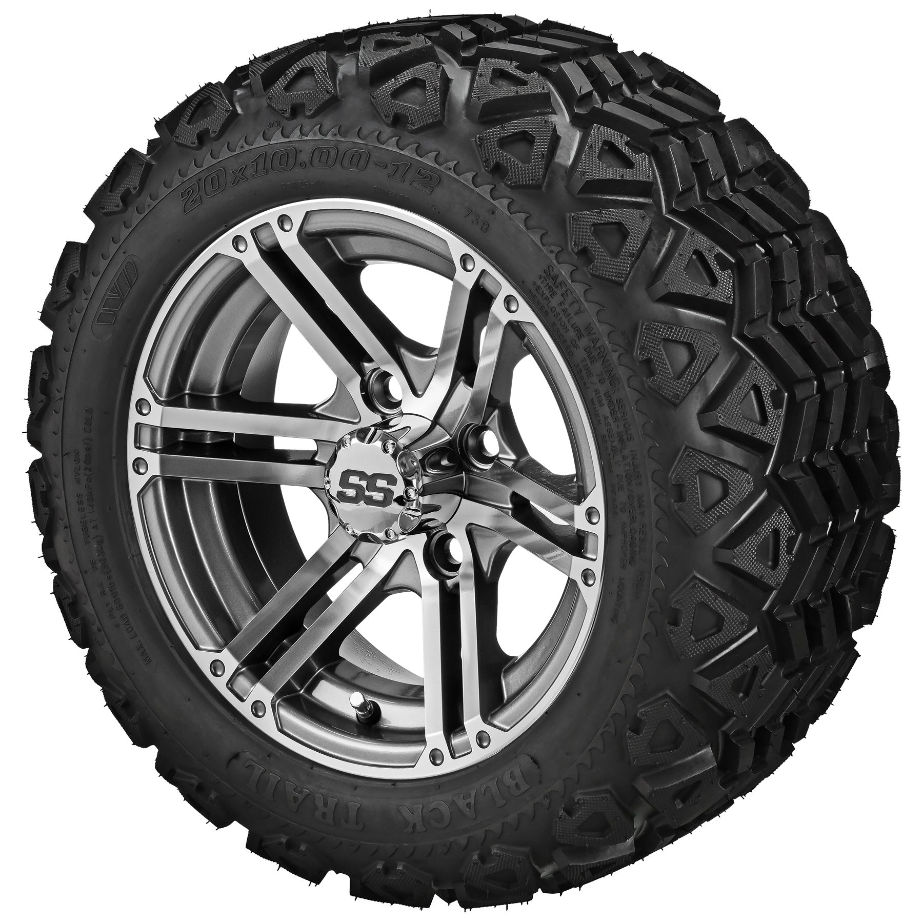 LSI 12' Yukon Gun Metal Gray & Machined Wheel and Lifted Tire Combo (Centered)