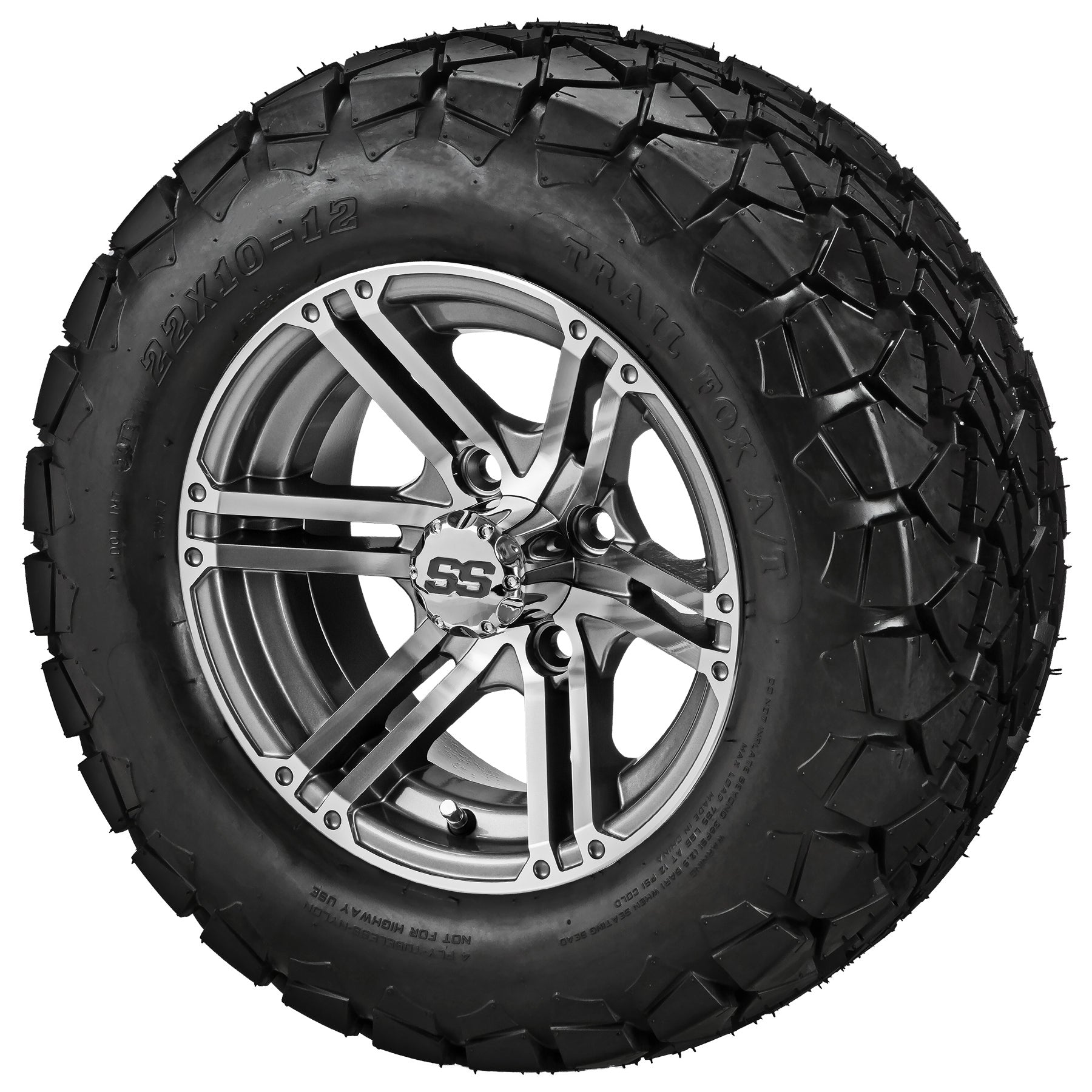 LSI 12' Yukon Gun Metal Gray & Machined Wheel and Lifted Tire Combo (Centered)