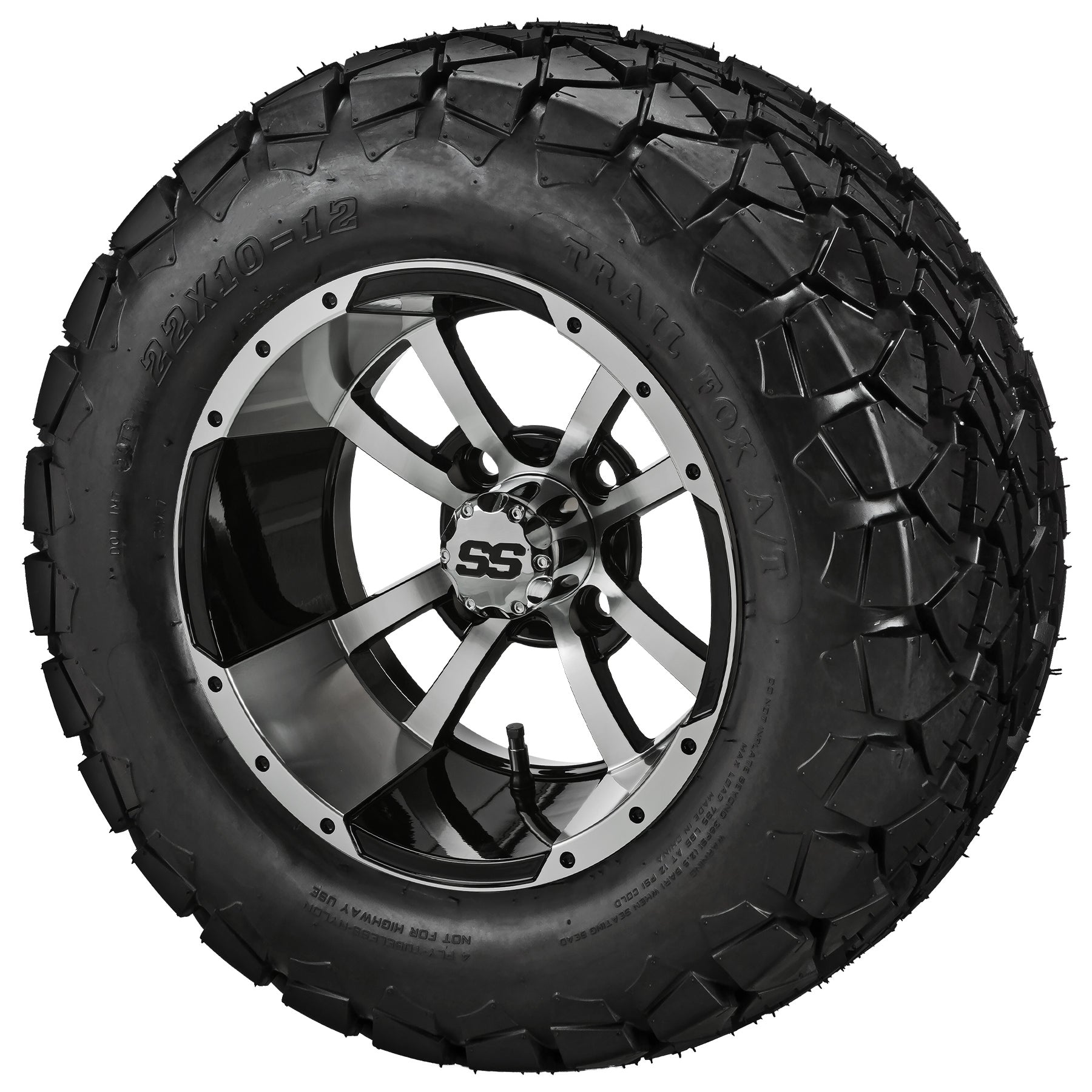 LSI 12' Maltese Cross Black & Machined Wheel and Lifted Tire Combo