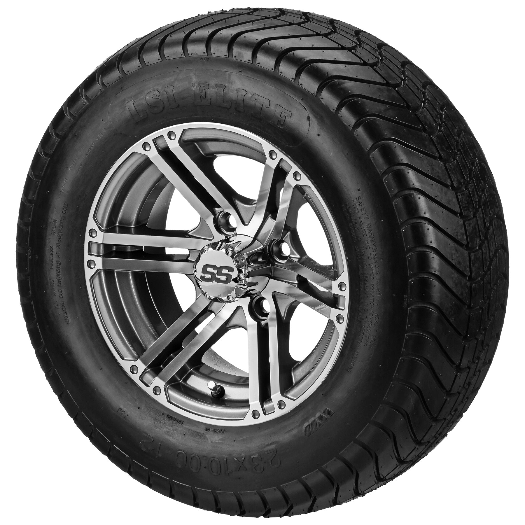 LSI 12' Yukon Gun Metal Gray & Machined Wheel and Lifted Tire Combo (Centered)