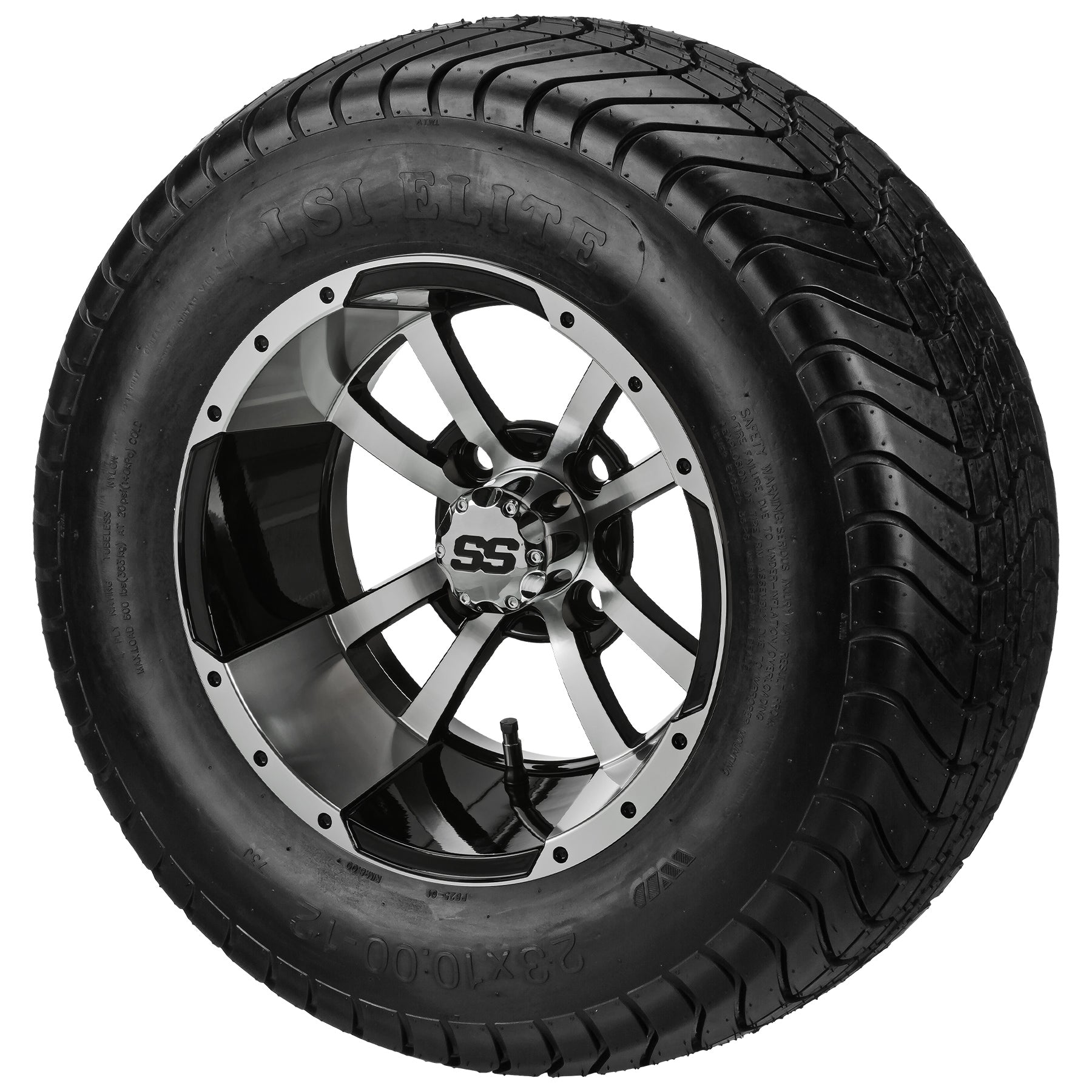 LSI 12' Maltese Cross Black & Machined Wheel and Lifted Tire Combo