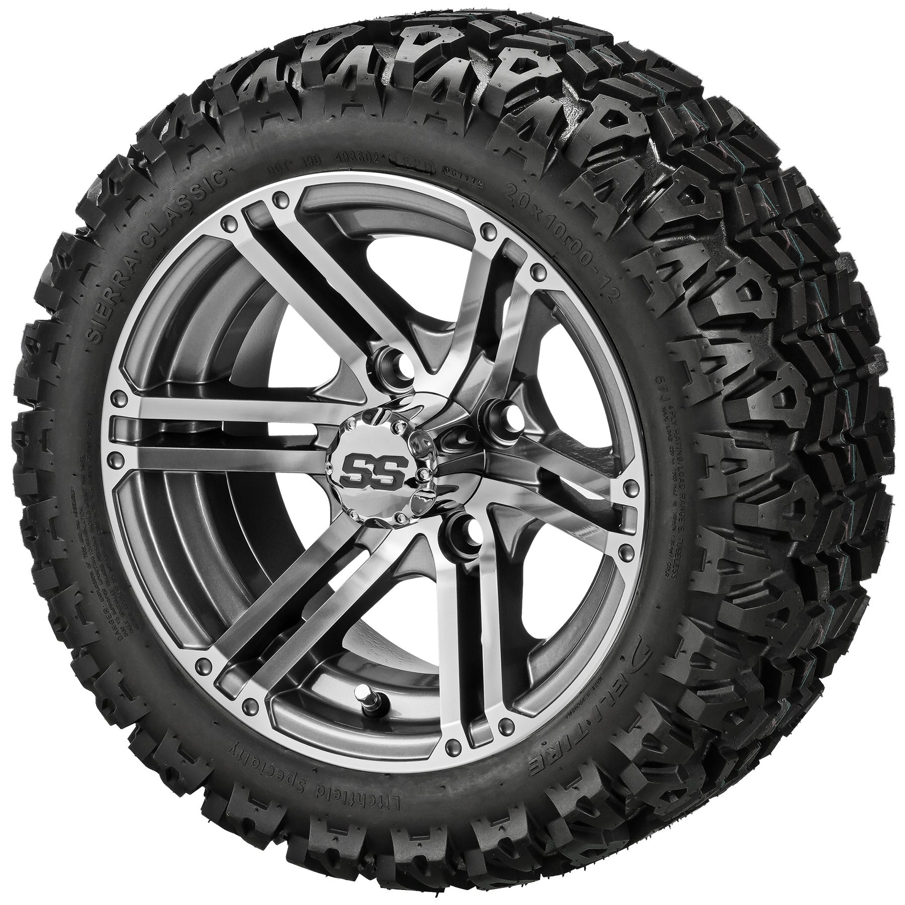 LSI 12' Yukon Gun Metal Gray & Machined Wheel and Lifted Tire Combo (Centered)