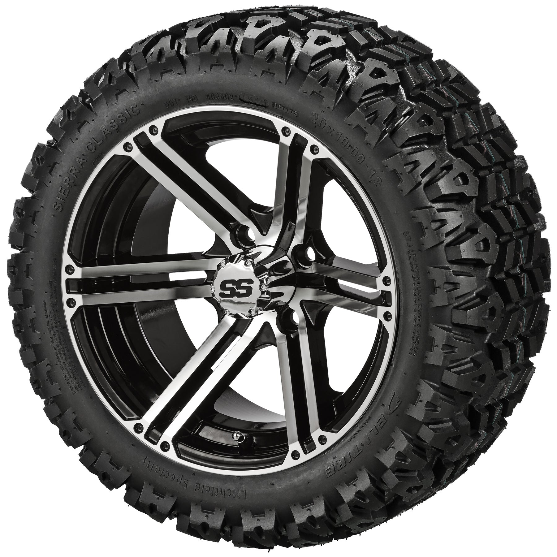 LSI 12' Yukon Black & Machined Wheel and Lifted Tire Combo (Centered)