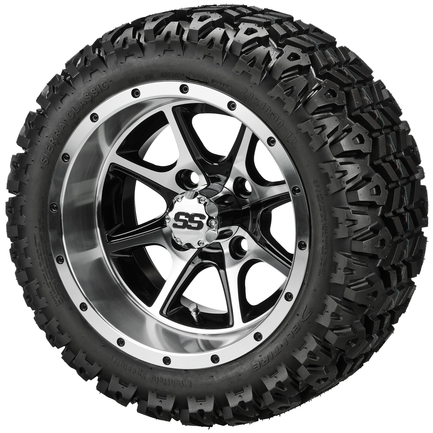 LSI 12' Azusa Black & Machined Wheel and Lifted Tire Combo