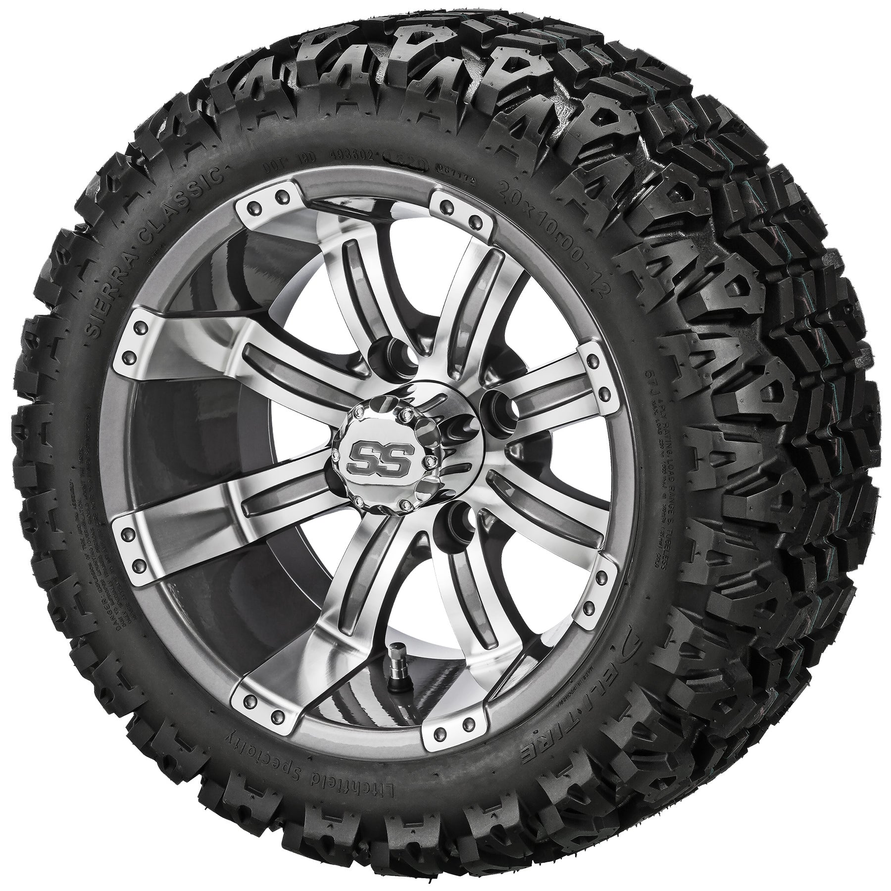 LSI 12' Casino Gun Metal Gray & Machined Wheel and Lifted Tire Combo