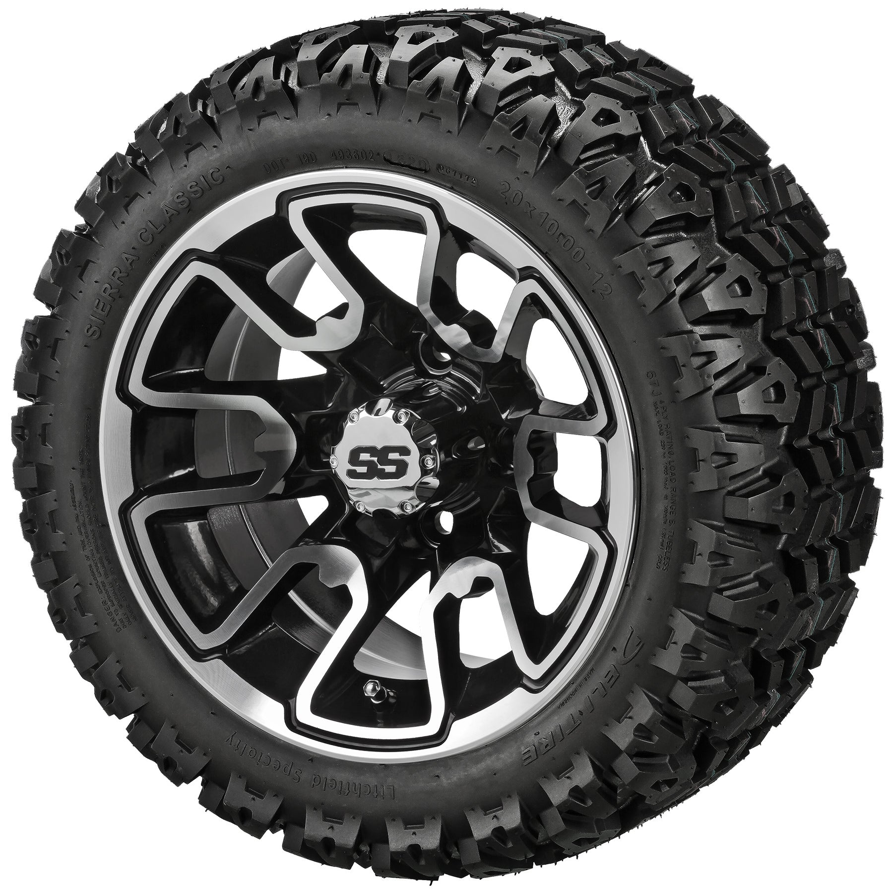 LSI 12' Tombstone Black & Machined Wheel and Lifted Tire Combo