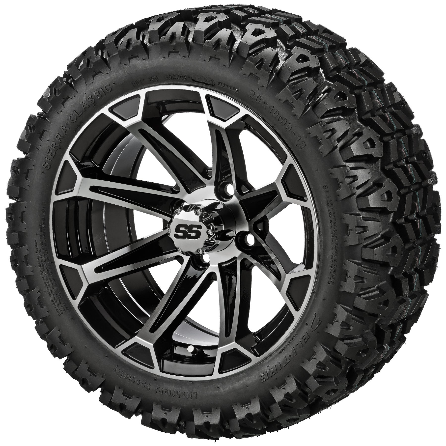 LSI 12' Viking Black & Machined Wheel and Lifted Tire Combo