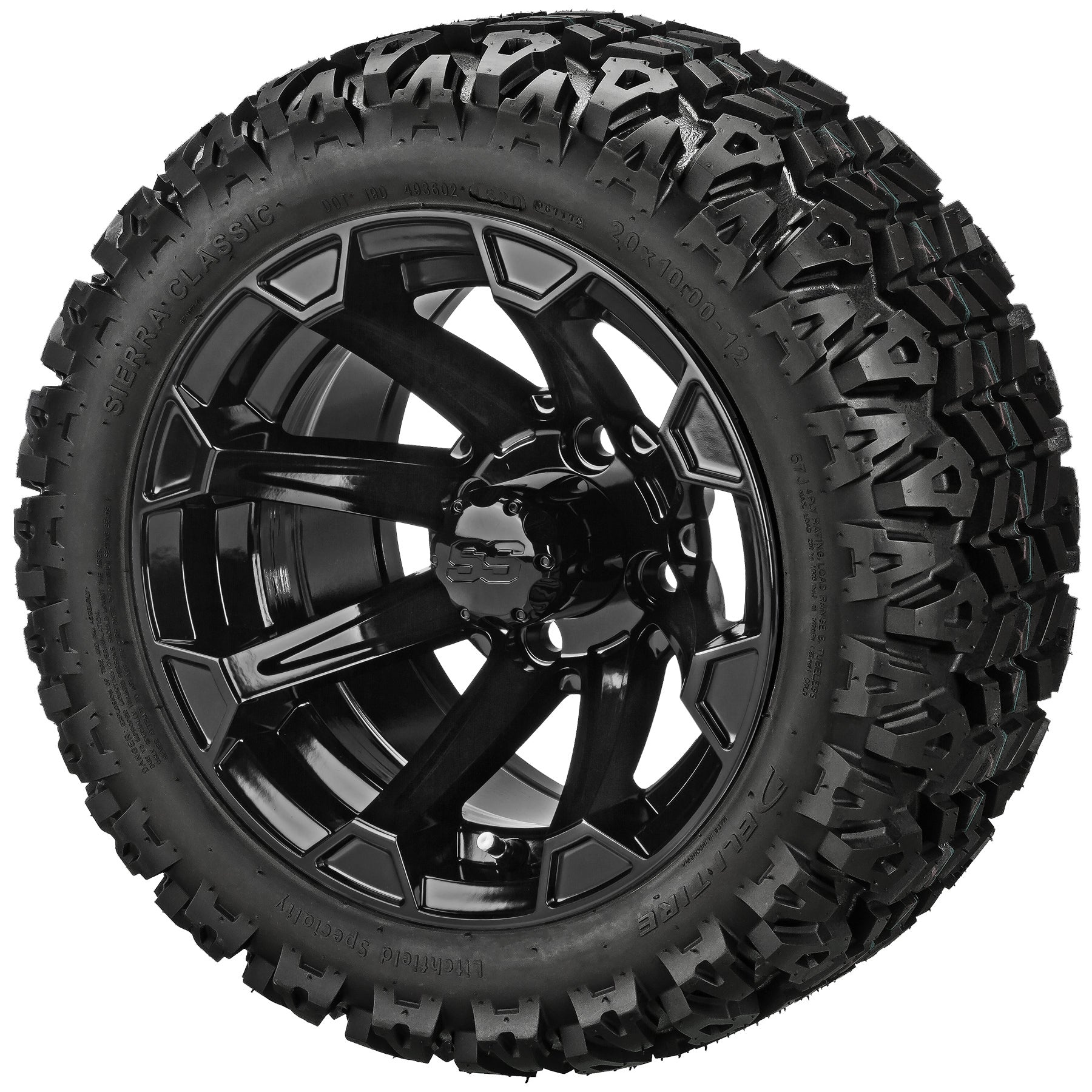 LSI 12' Viking Gloss Black Wheel and Lifted Tire Combo