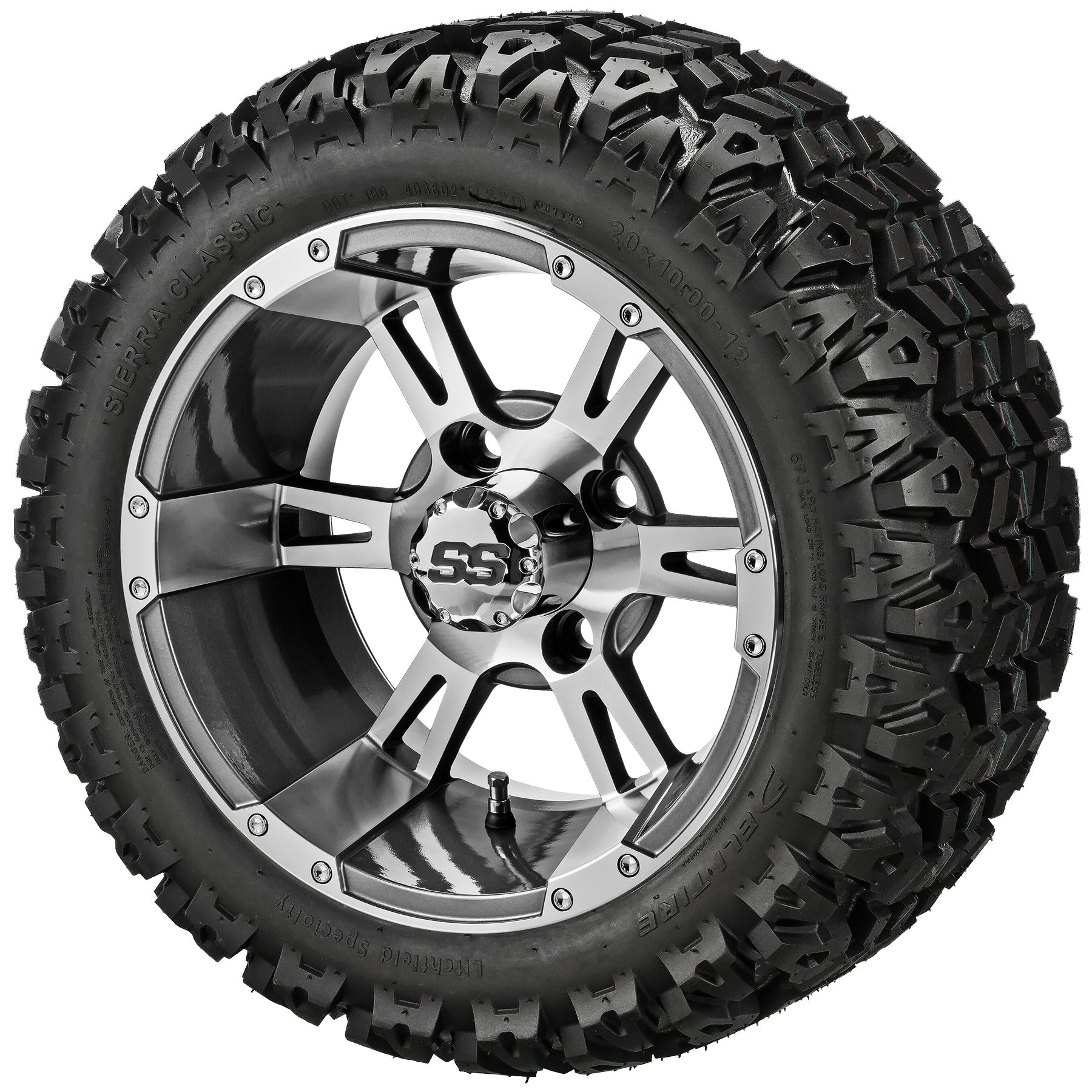LSI 12' Raptor Gun Metal Gray & Machined Wheel and Lifted Tire Combo
