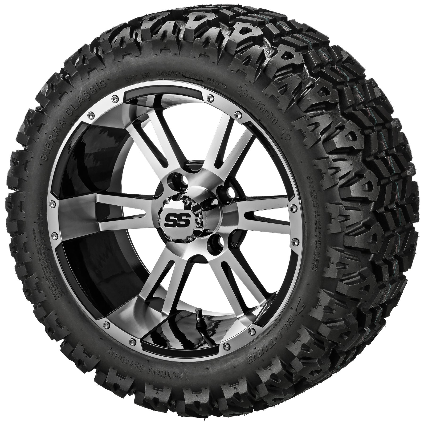 LSI 12' Raptor Black & Machined Wheel and Lifted Tire Combo