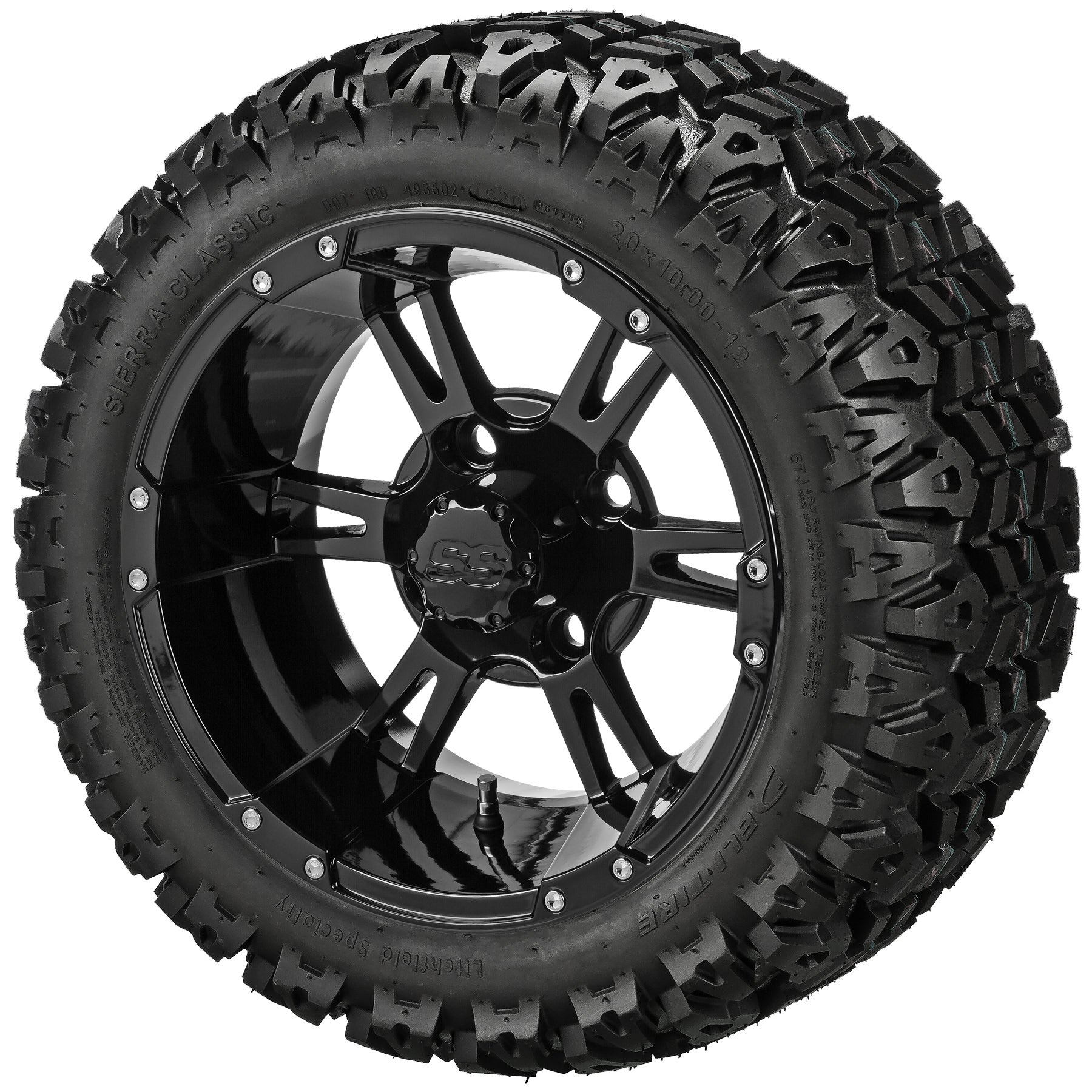 LSI 12' Raptor Gloss Black Wheel and Lifted Tire Combo