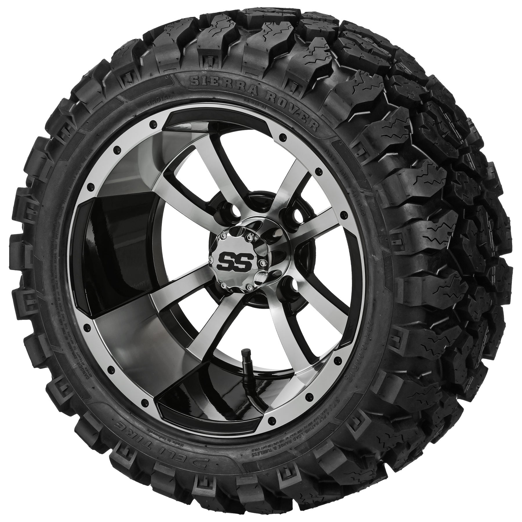 LSI 12' Maltese Cross Black & Machined Wheel and Lifted Tire Combo