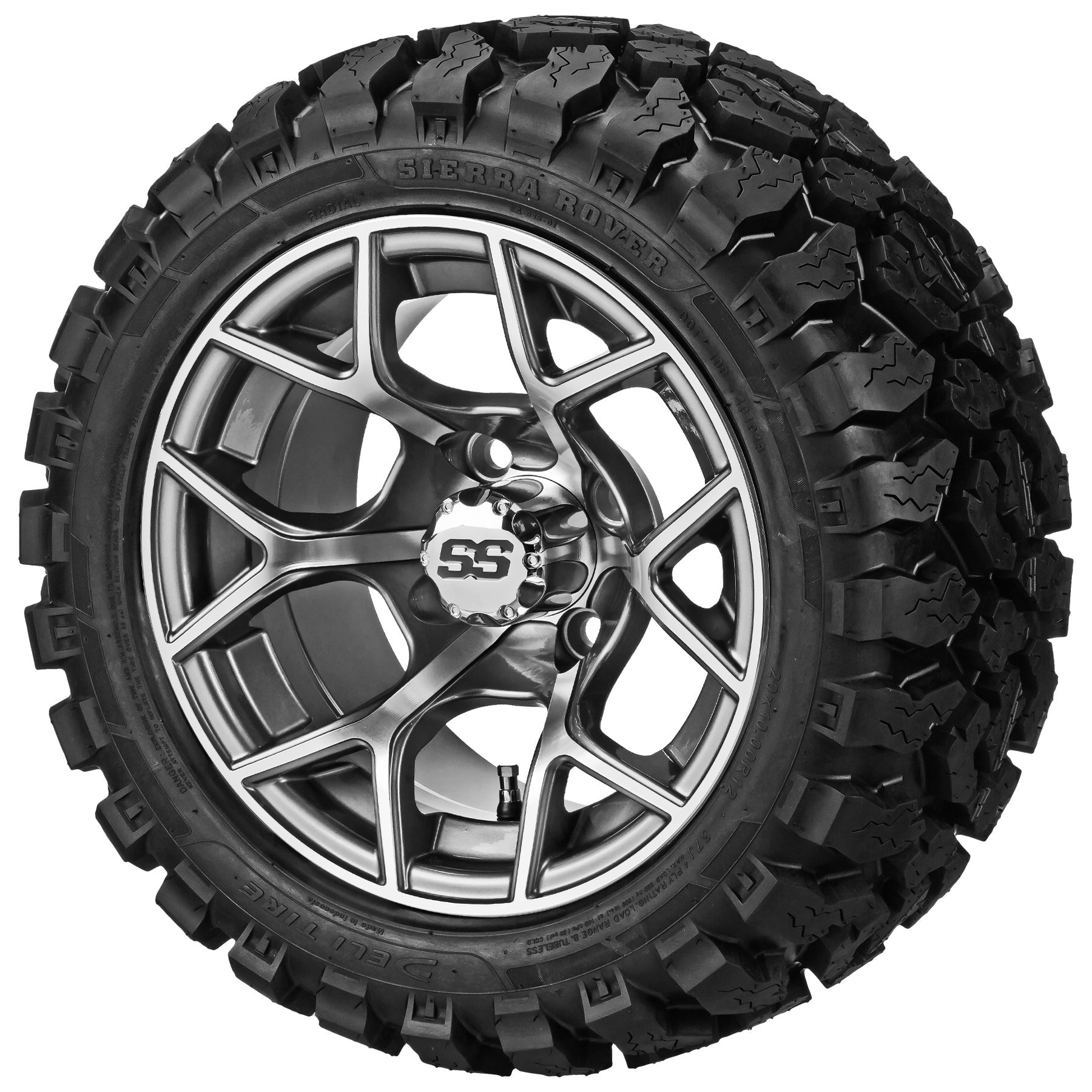 LSI 12' Ninja Gun Metal Gray & Machined Wheel and Lifted Tire Combo