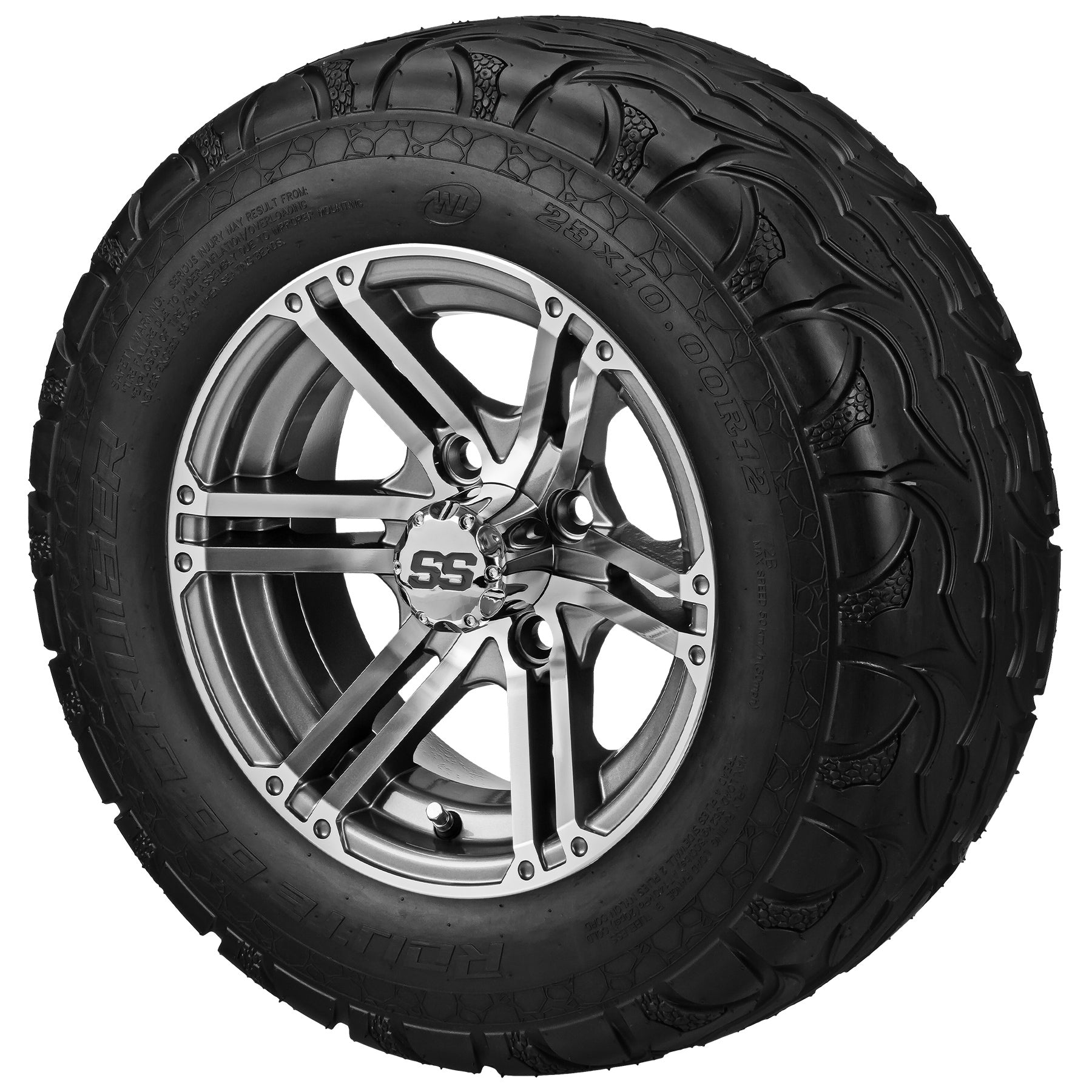 LSI 12' Yukon Gun Metal Gray & Machined Wheel and Lifted Tire Combo (Centered)