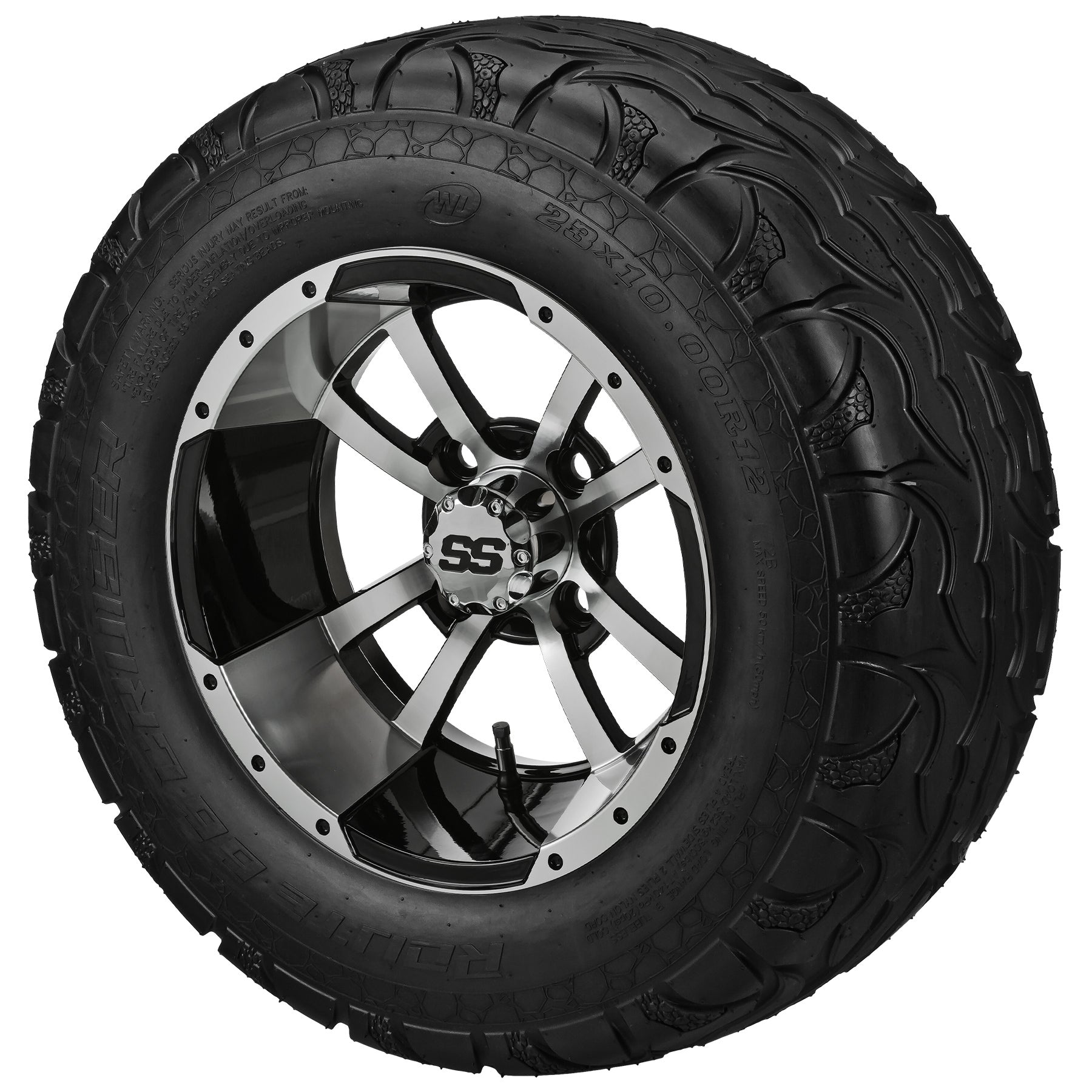 LSI 12' Maltese Cross Black & Machined Wheel and Lifted Tire Combo