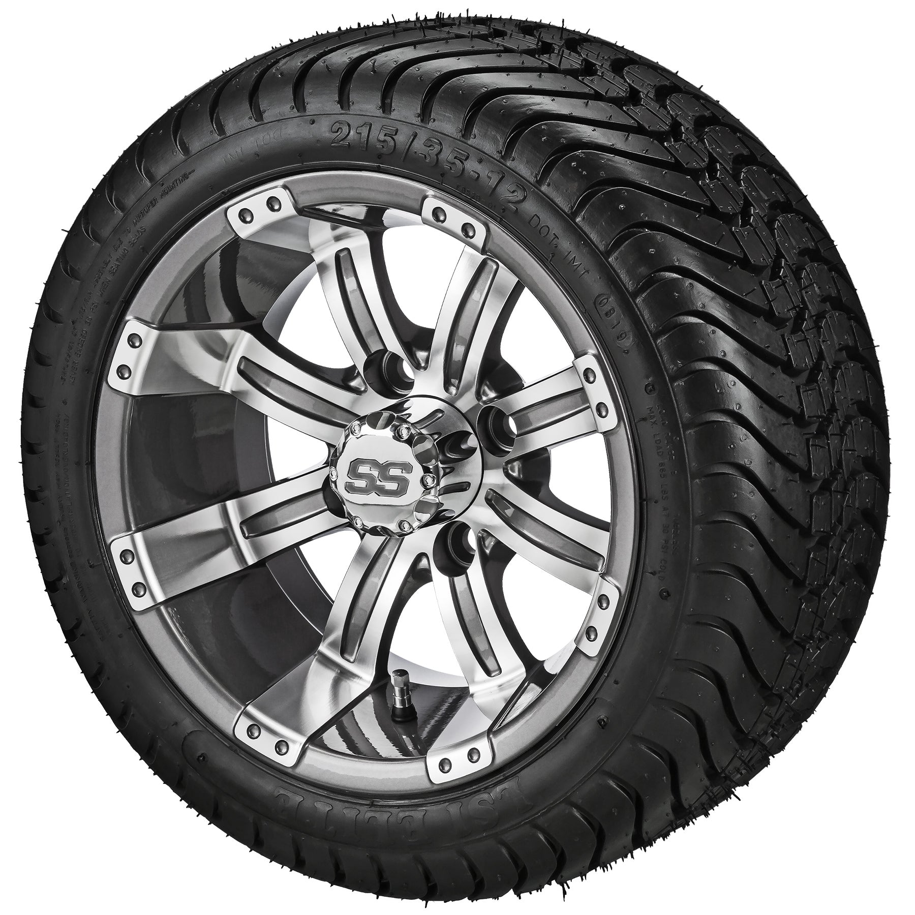 LSI 12' Casino Gun Metal Gray & Machined Wheel and Low Profile Tire Combo