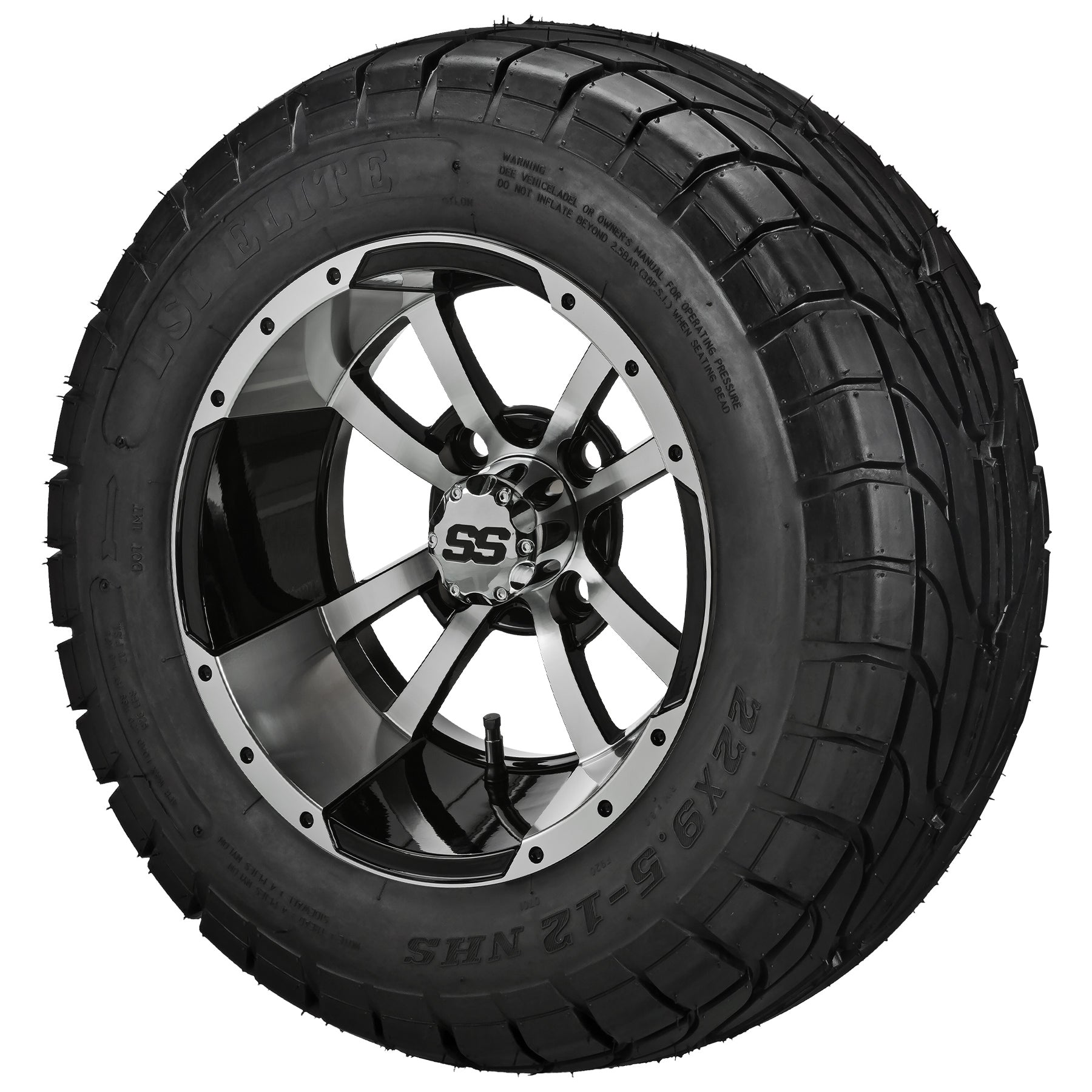 LSI 12' Maltese Cross Black & Machined Wheel and Low Profile Tire Combo