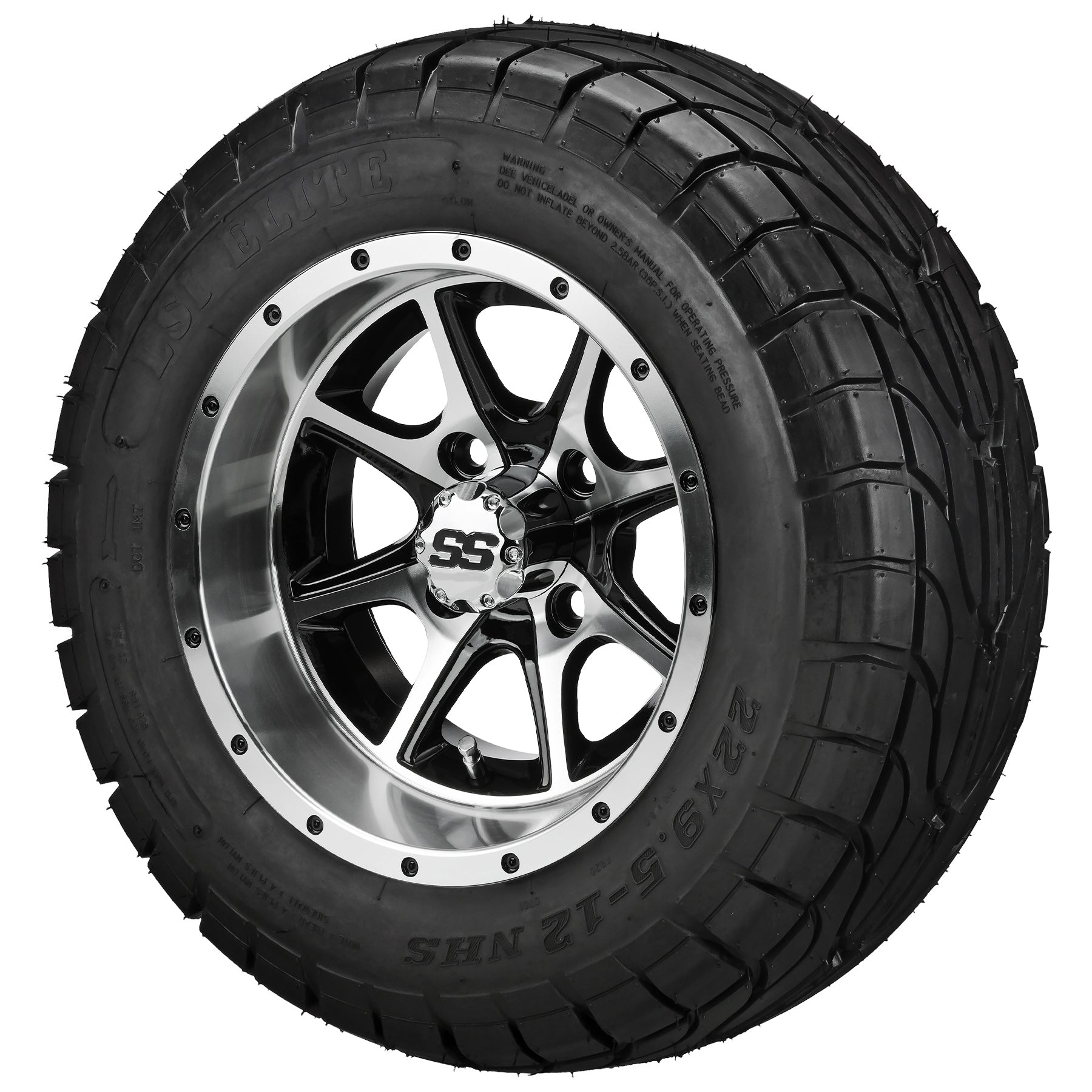 LSI 12' Azusa Black & Machined Wheel and Low Profile Tire Combo